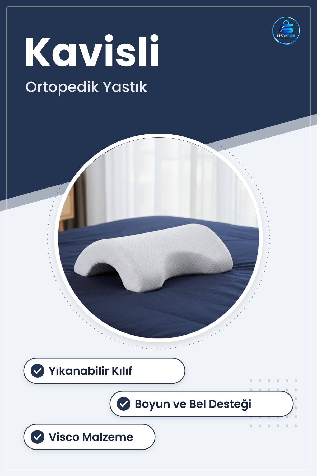 Visco Kavisli Ortopedik Yastık Bel Boyun ve Bacak Ağrıları İçin Yıkanabilir Kılıflı Uyku Destek