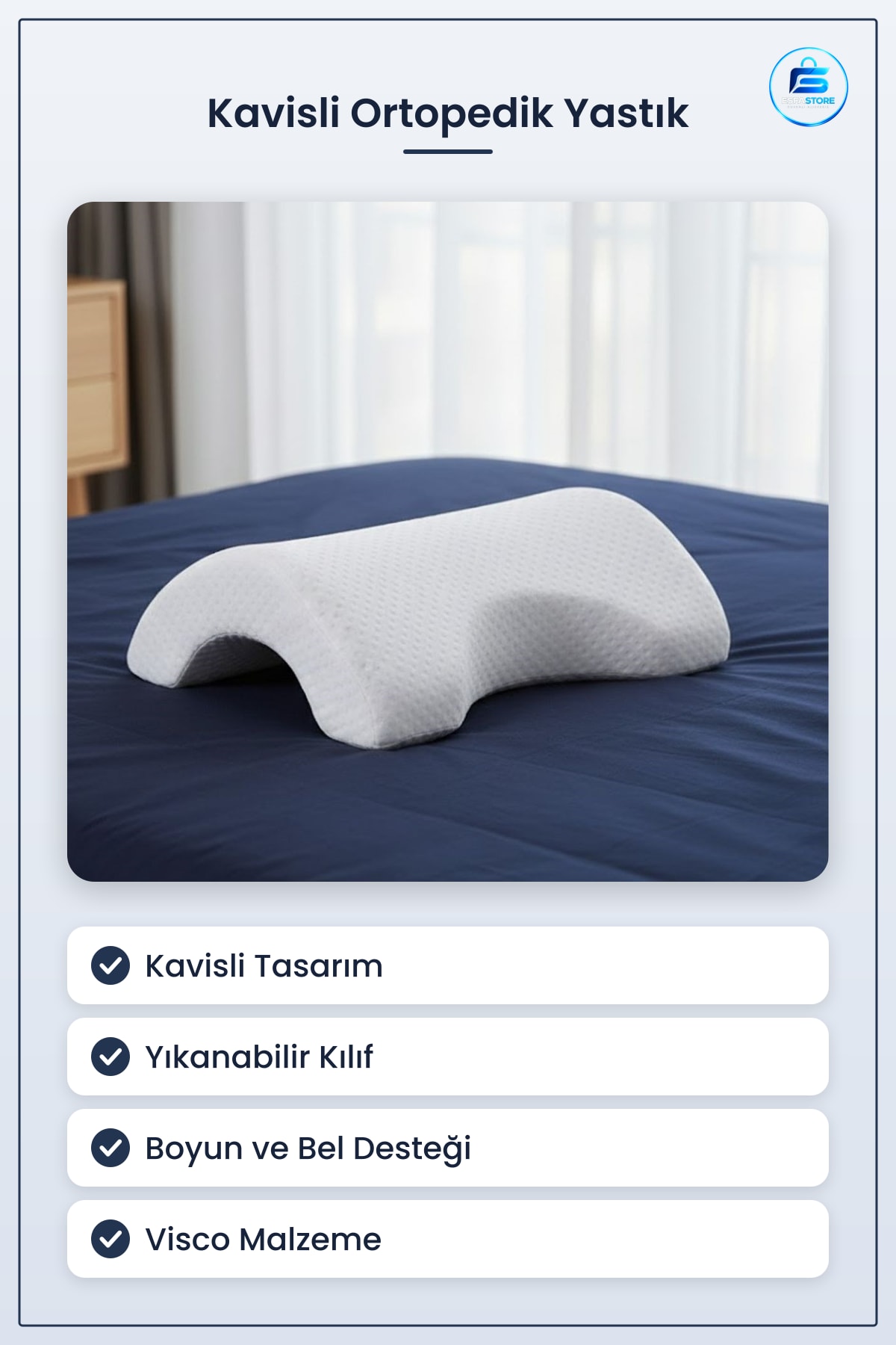 Visco Kavisli Ortopedik Yastık Bel Boyun ve Bacak Ağrıları İçin Yıkanabilir Kılıflı Uyku Destek