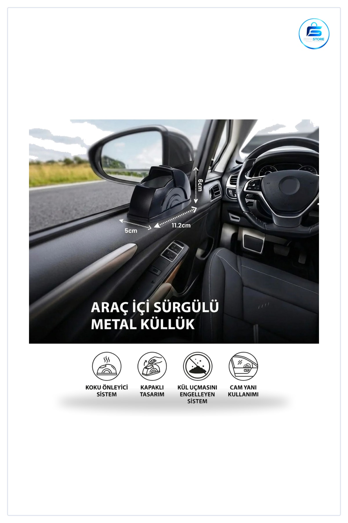 Araç İçi Salyangoz Küllük Sürgülü Kapaklı Metal Hazneli Kapı Koluna Takılabilir Otomobil Küllüğü