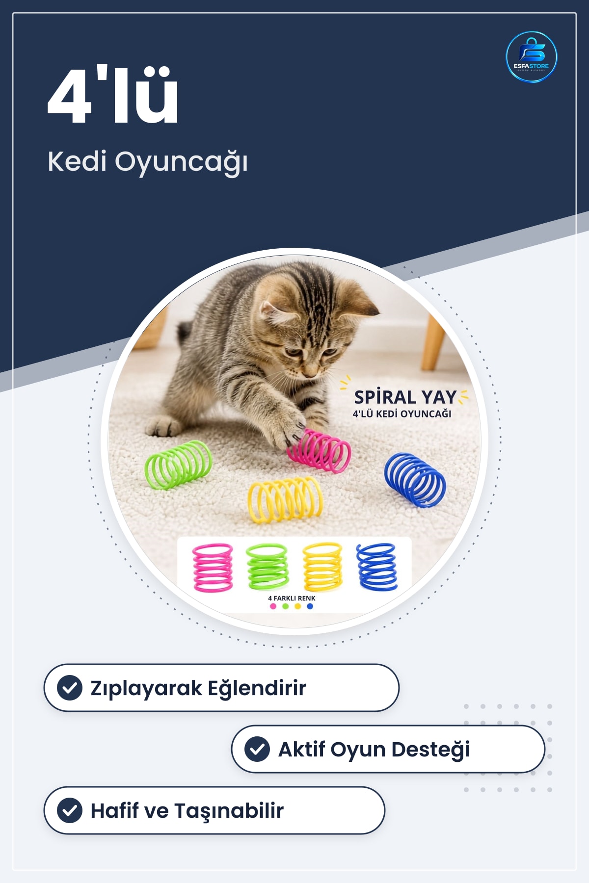 Spiral Yay Kedi Oyuncağı Esnek Hareketli Eğlenceli Oyun Seti Evde Kullanım Pratik Hediyelik