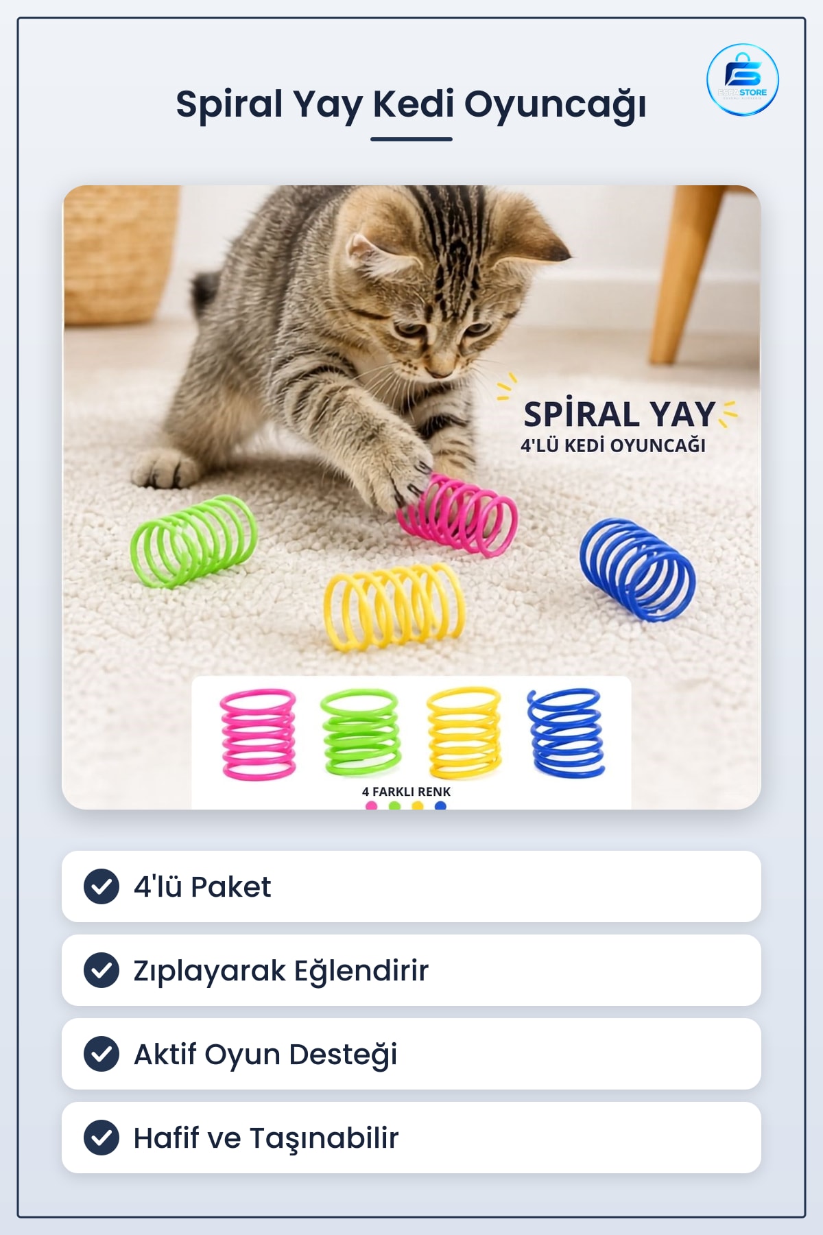 Spiral Yay Kedi Oyuncağı Esnek Hareketli Eğlenceli Oyun Seti Evde Kullanım Pratik Hediyelik