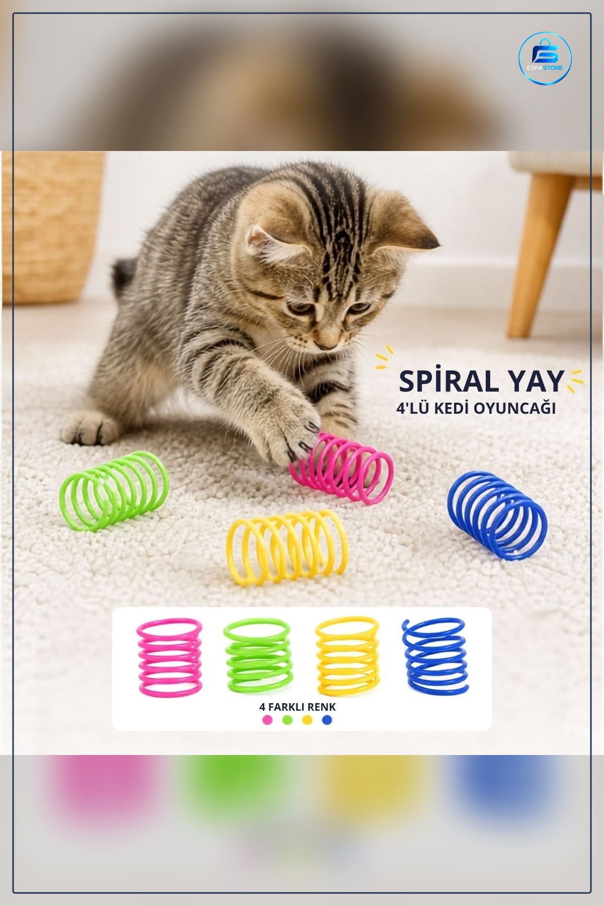Spiral Yay Kedi Oyuncağı Esnek Hareketli Eğlenceli Oyun Seti Evde Kullanım Pratik Hediyelik