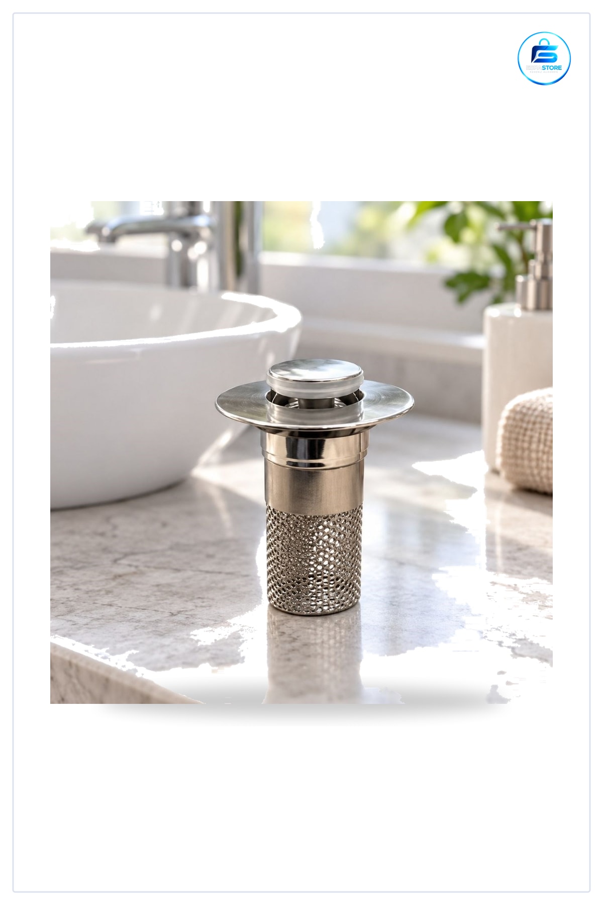 Lavabo Gider Süzgeci Basmalı Kapaklı Uzun Sepet Filtreli Metal Görünümlü Silindirik Saç Toplayıcı