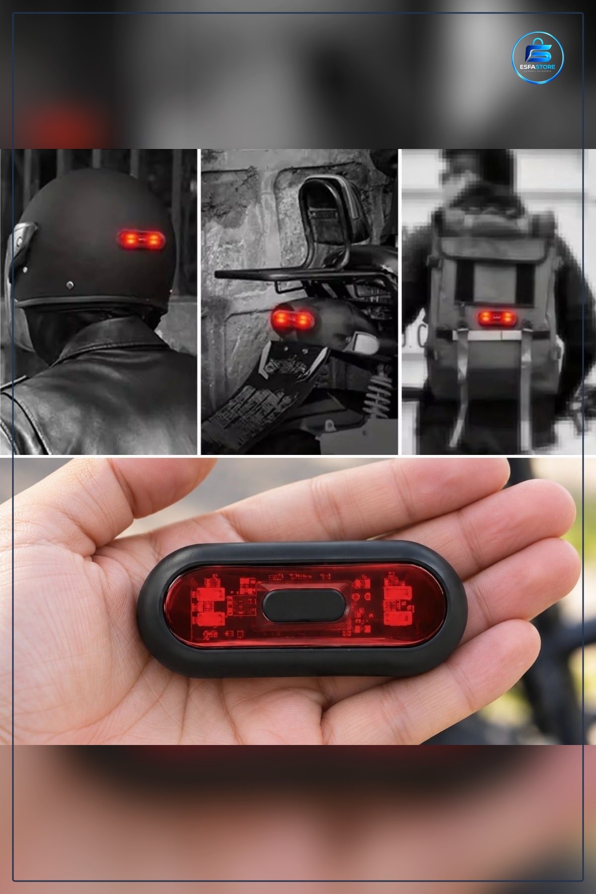 Kırmızı LED Kask Flaşörü USB Şarjlı 8,8 x 3,7 cm Oval Siyah Bisiklet Aksesuarı Motosiklet Işığı
