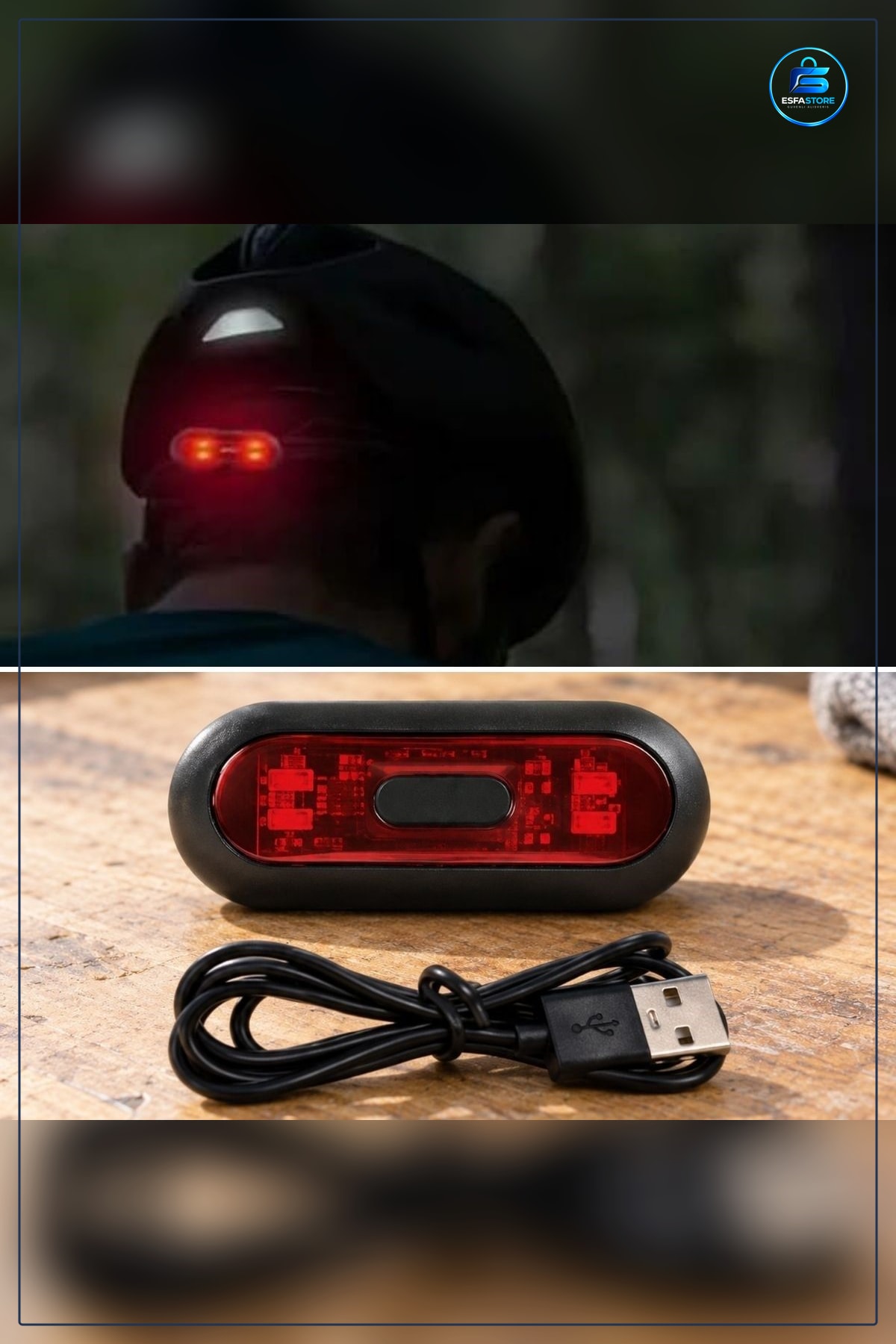 Kırmızı LED Kask Flaşörü USB Şarjlı 8,8 x 3,7 cm Oval Siyah Bisiklet Aksesuarı Motosiklet Işığı