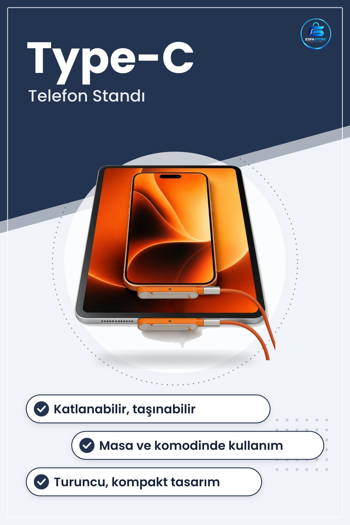 Katlanabilir Cep Telefonu Standı Type C Şarj Konnektörü Masaüstü Tutucu Taşınabilir Pratik Seyahat