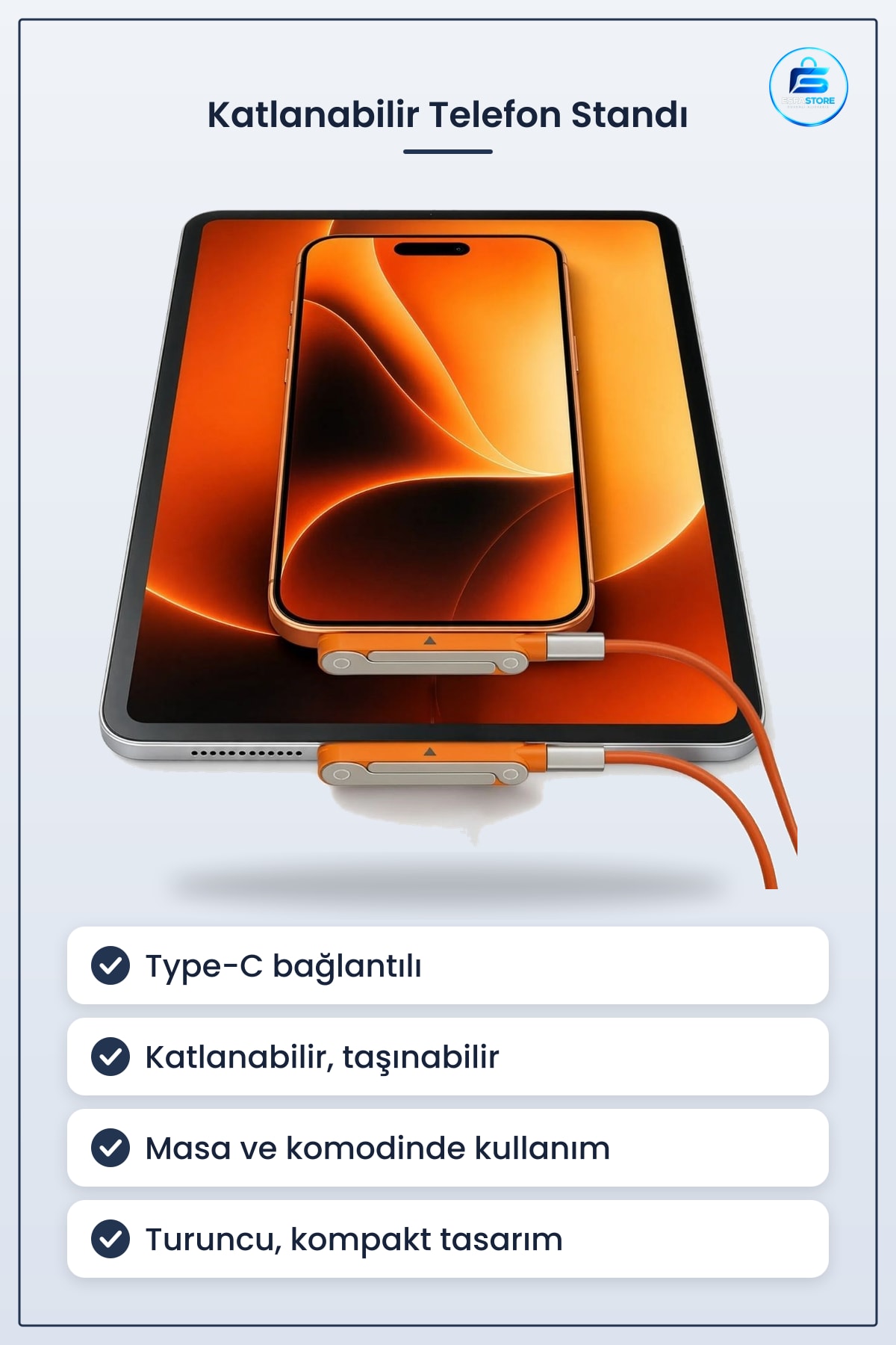 Katlanabilir Cep Telefonu Standı Type C Şarj Konnektörü Masaüstü Tutucu Taşınabilir Pratik Seyahat