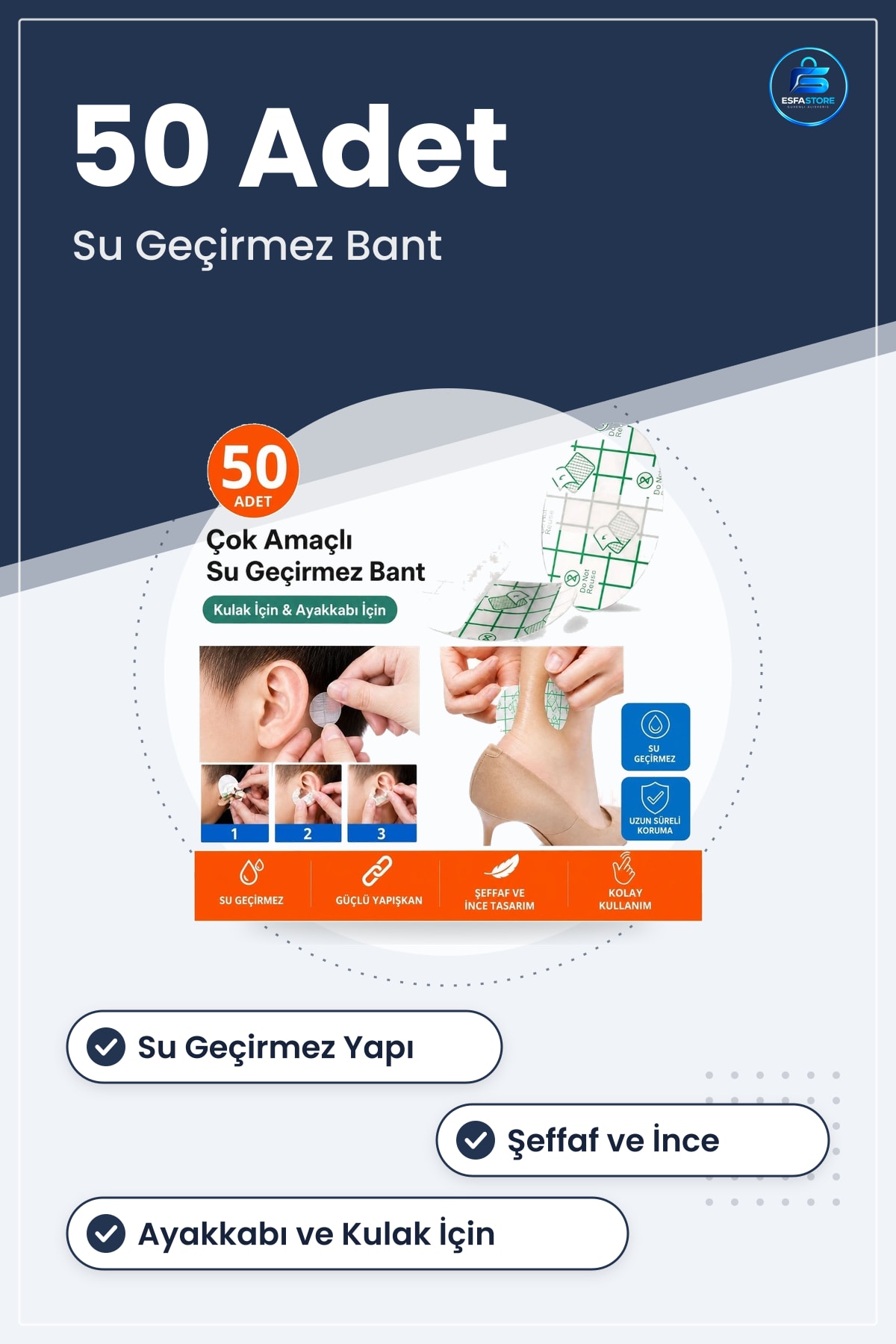 Su Geçirmez Koruyucu Bant Seti Kulak ve Ayakkabı İçin Çok Amaçlı Yapışkanlı Pratik Kullanım