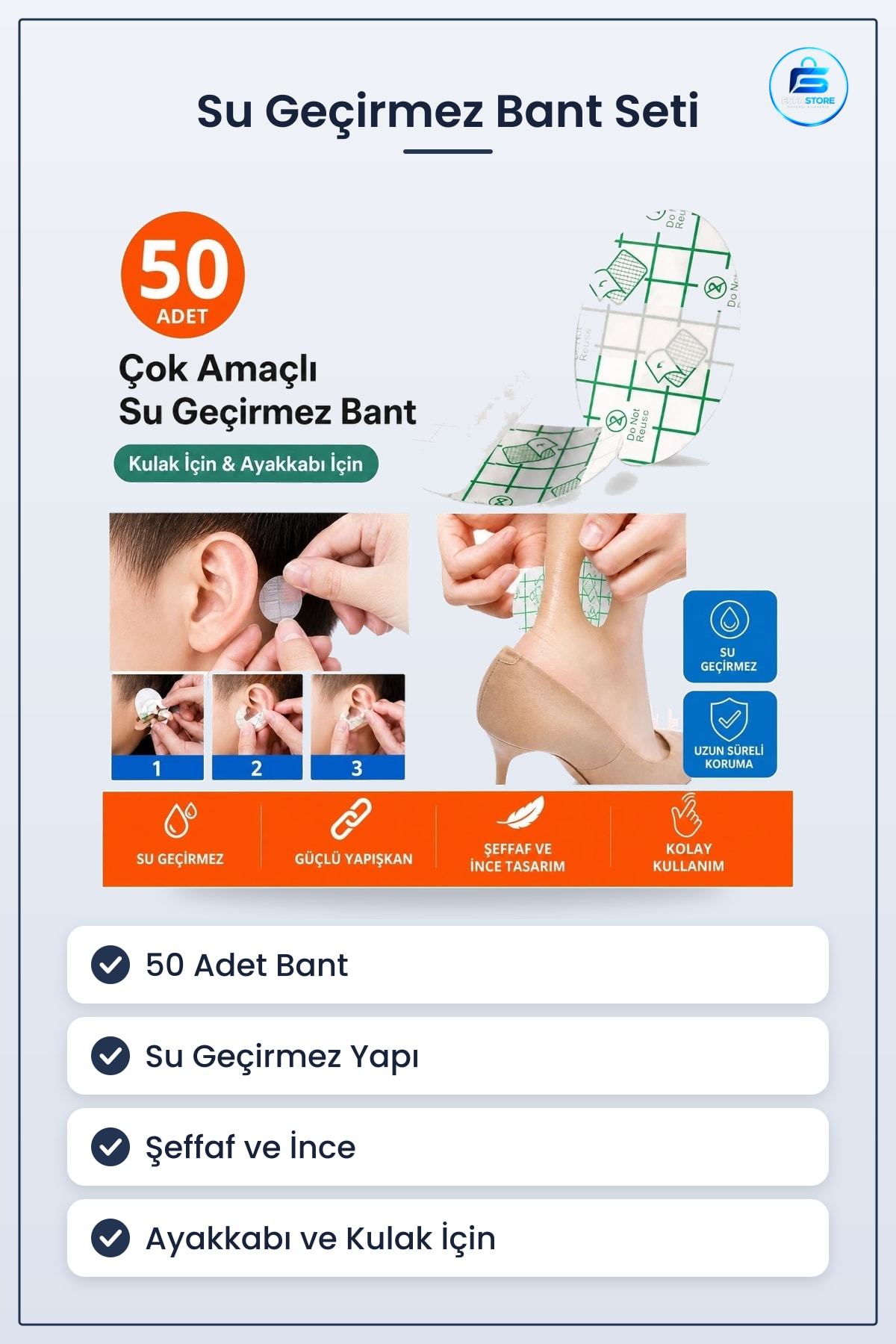 Su Geçirmez Koruyucu Bant Seti Kulak ve Ayakkabı İçin Çok Amaçlı Yapışkanlı Pratik Kullanım
