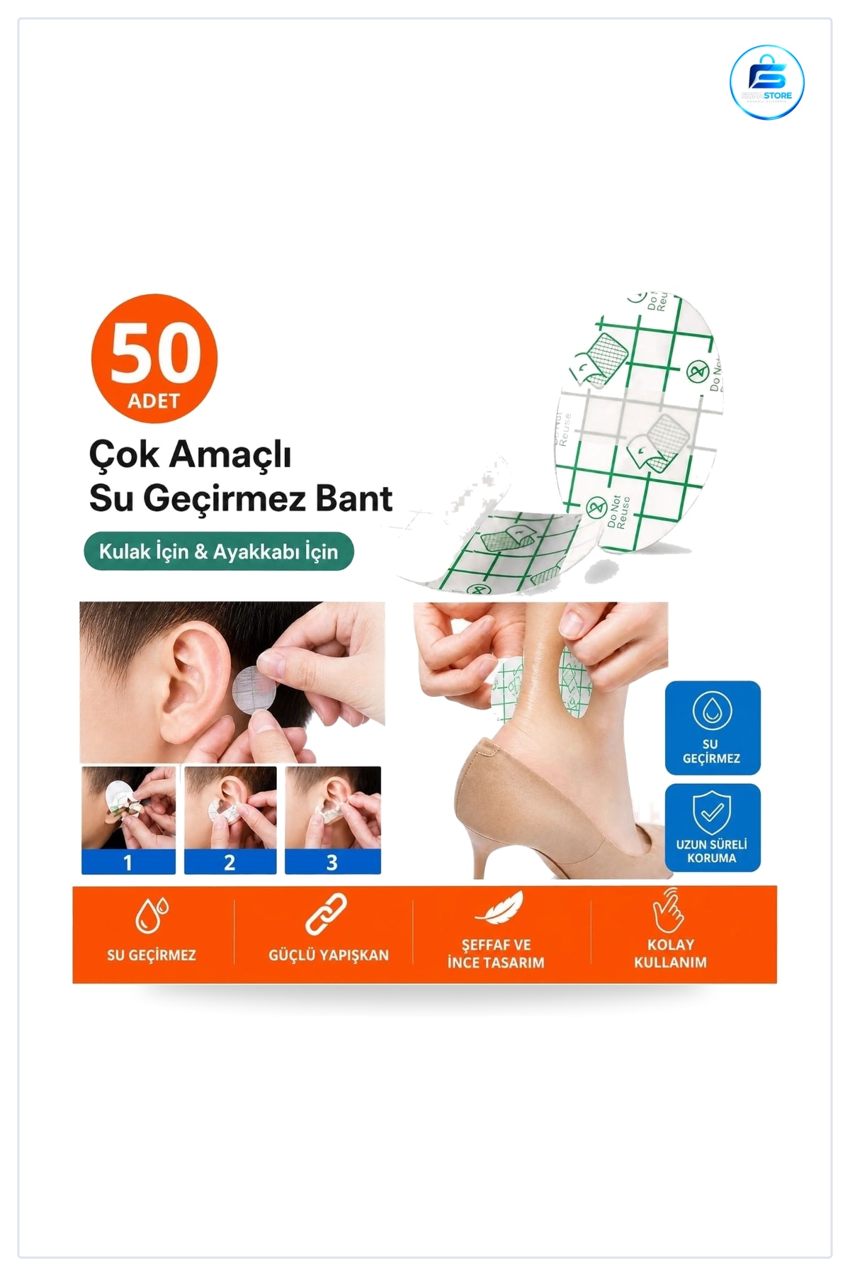 Su Geçirmez Koruyucu Bant Seti Kulak ve Ayakkabı İçin Çok Amaçlı Yapışkanlı Pratik Kullanım