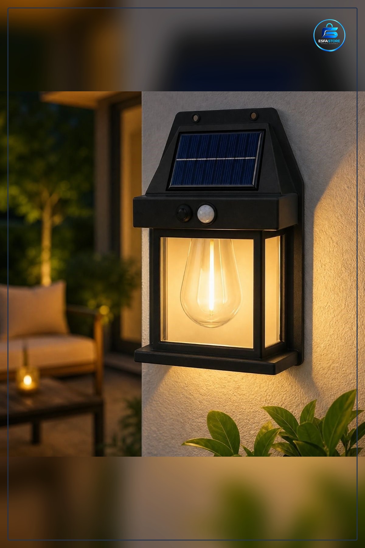 Ampul Model Solar LED Duvar Aplik Hareket Sensörlü Güneş Enerjili Kablosuz Dış Mekân Bahçe Lambası