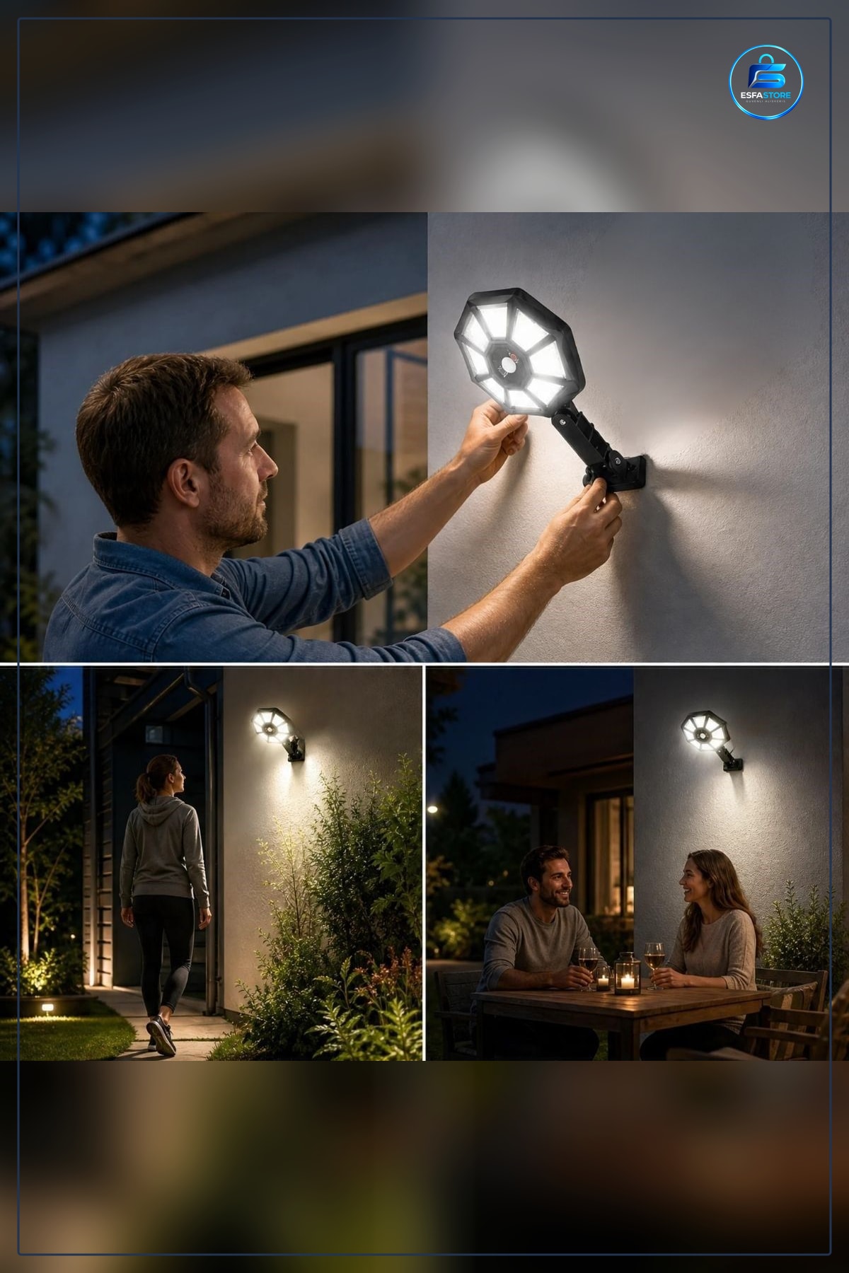Solar Duvar Lambası Hareket Sensörlü Kumandalı Kablosuz Su Geçirmez Dış Mekan LED Aydınlatma