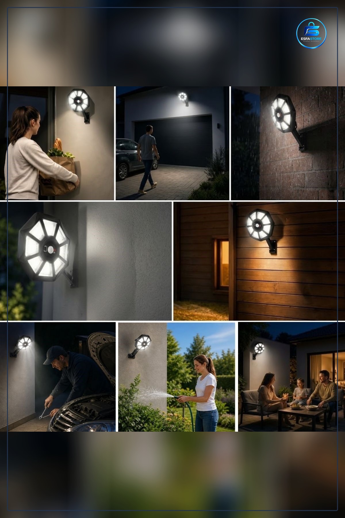 Solar Duvar Lambası Hareket Sensörlü Kumandalı Kablosuz Su Geçirmez Dış Mekan LED Aydınlatma