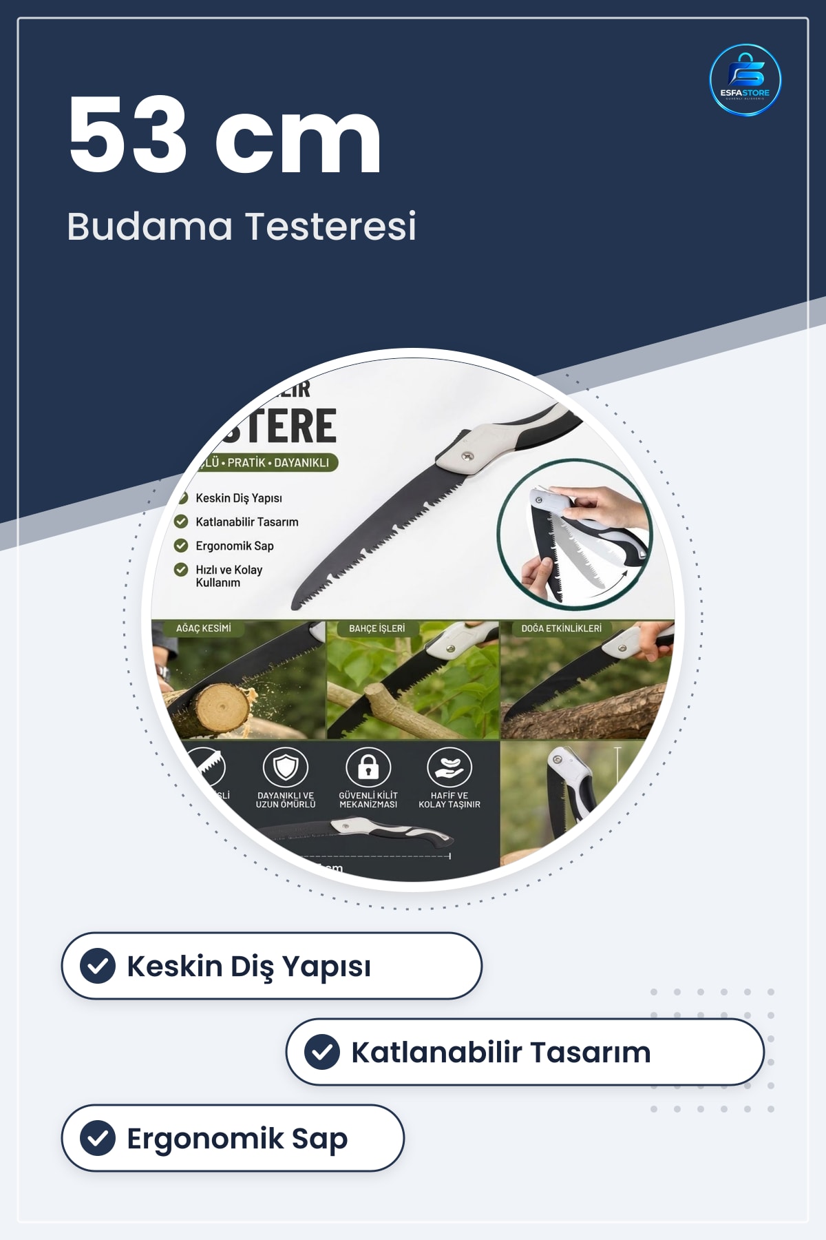 Katlanabilir El Testeresi Keskin Dişli Bahçe Budama Kamp ve Ahşap Kesim Aleti Kompakt Taşınabilir