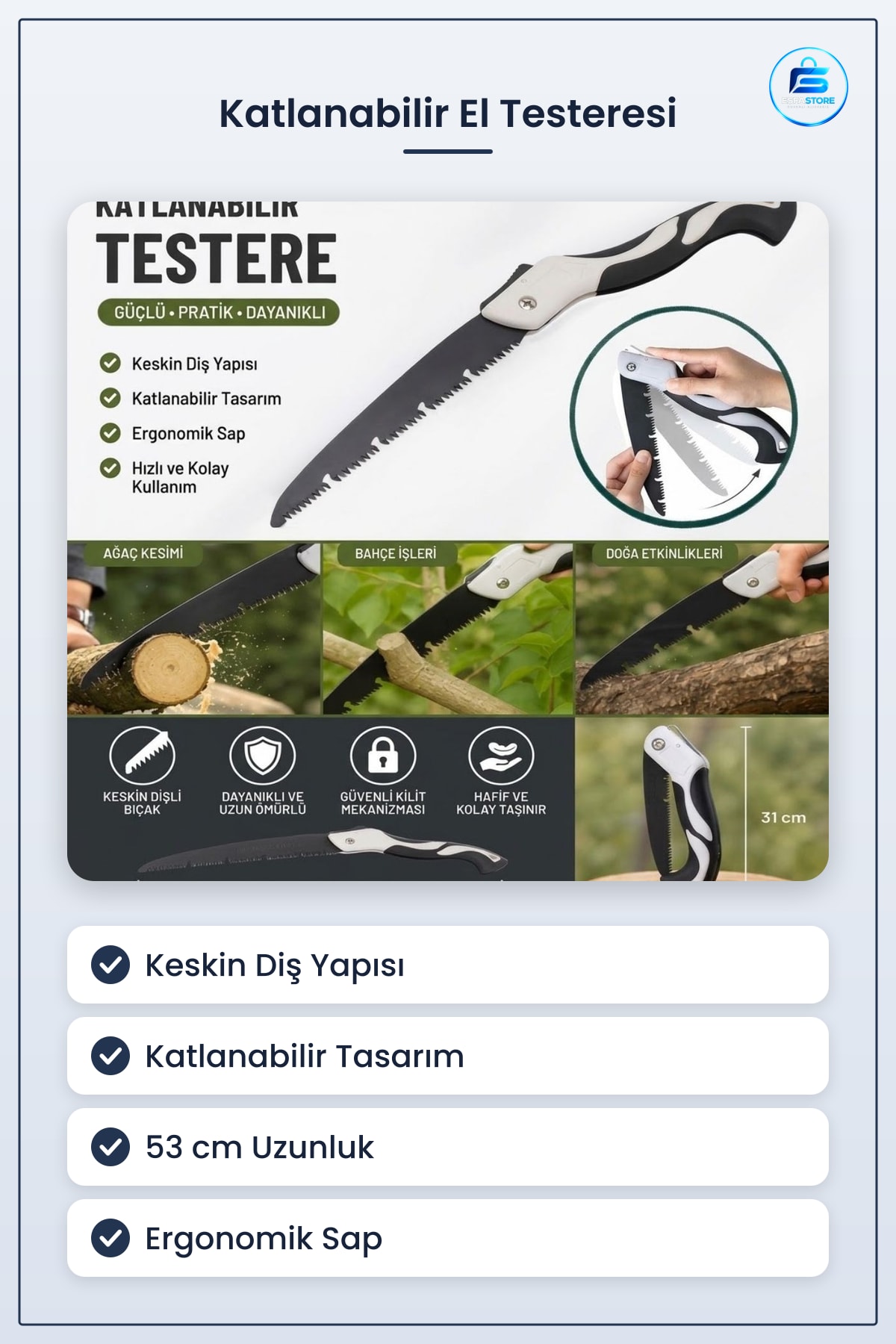 Katlanabilir El Testeresi Keskin Dişli Bahçe Budama Kamp ve Ahşap Kesim Aleti Kompakt Taşınabilir