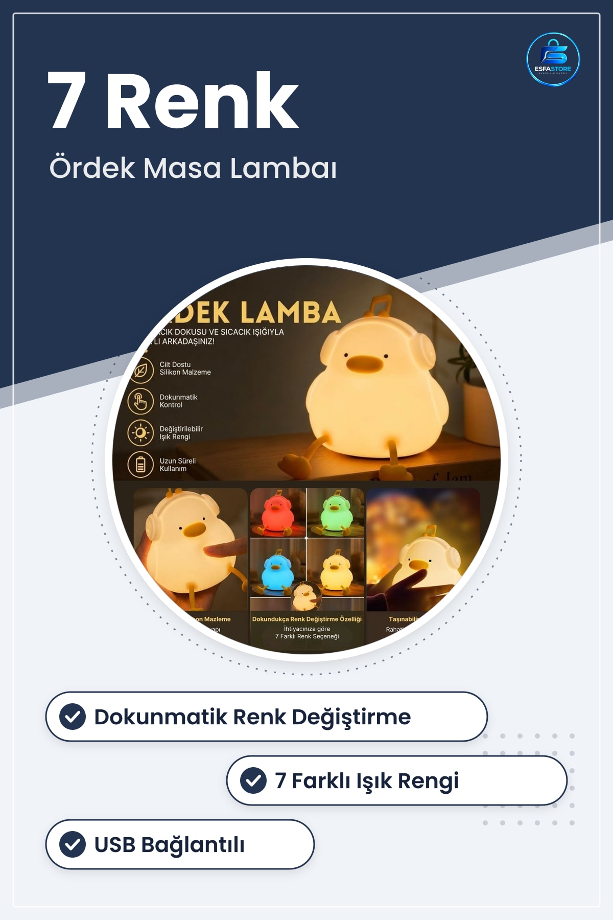 Silikon Ördek LED Masa Lambası Müzisyen Tasarımlı Dokunmatik Renk Değiştiren USB Gece Işığı