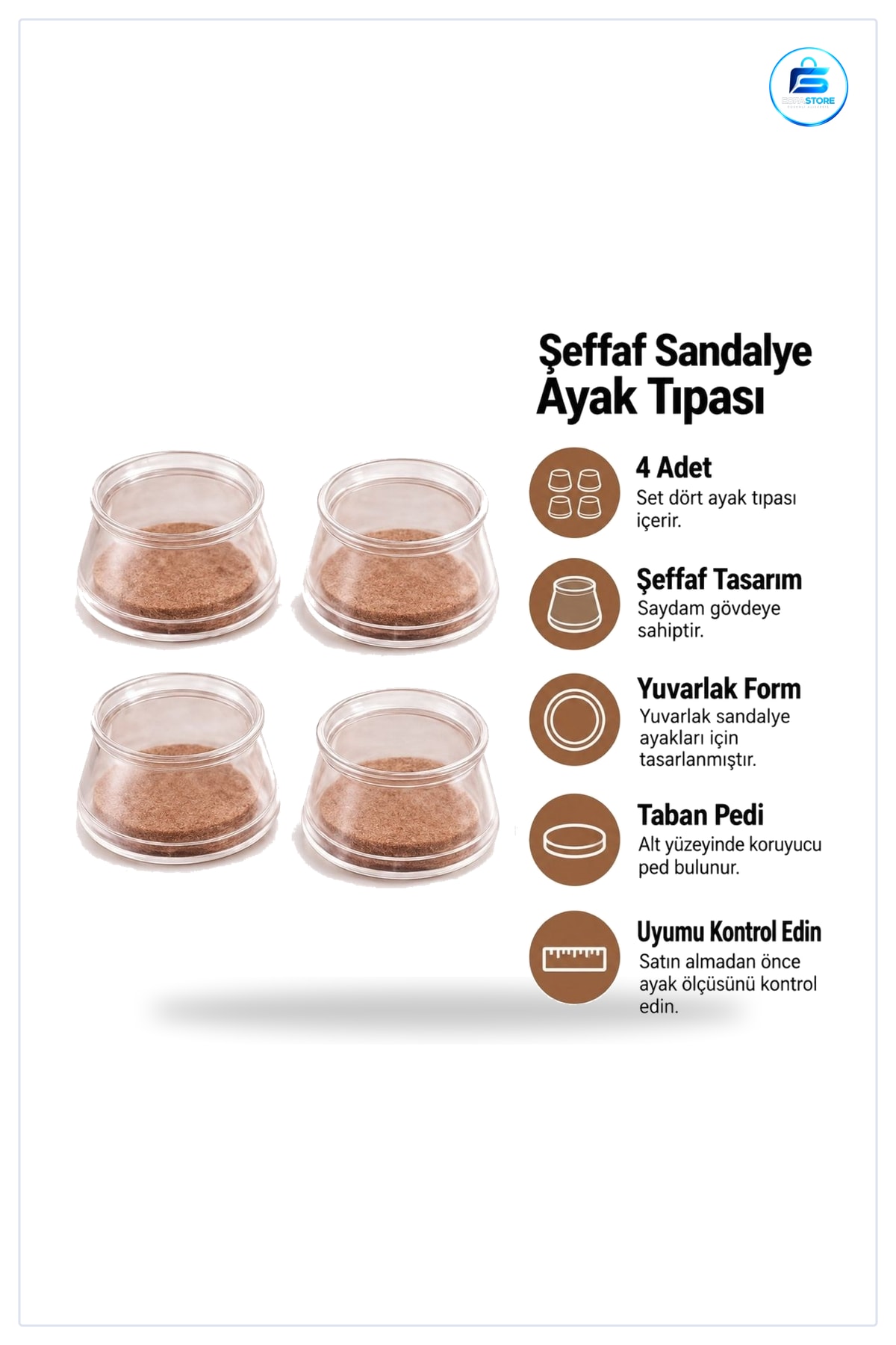 Yuvarlak Sandalye Tıpası Taban Pedli Koruyucu Başlık Seti Mobilya Ayağı Koruma Dayanıklı Pratik