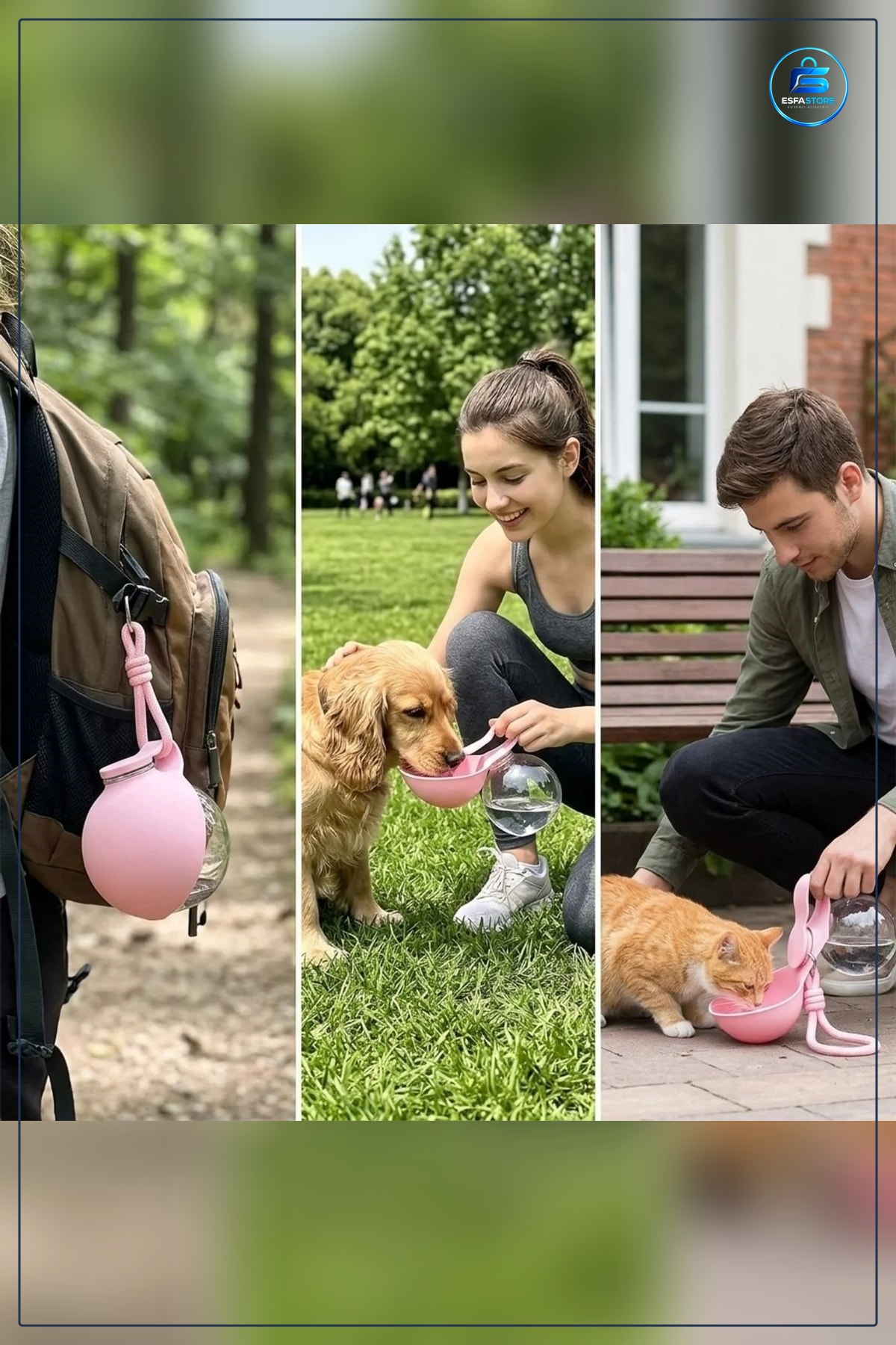 Kedi Köpek Su Şişesi Katlanabilir Kaseli 2si 1 Arada 285 ml Sızdırmaz Taşıma Askılı Seyahat Suluk