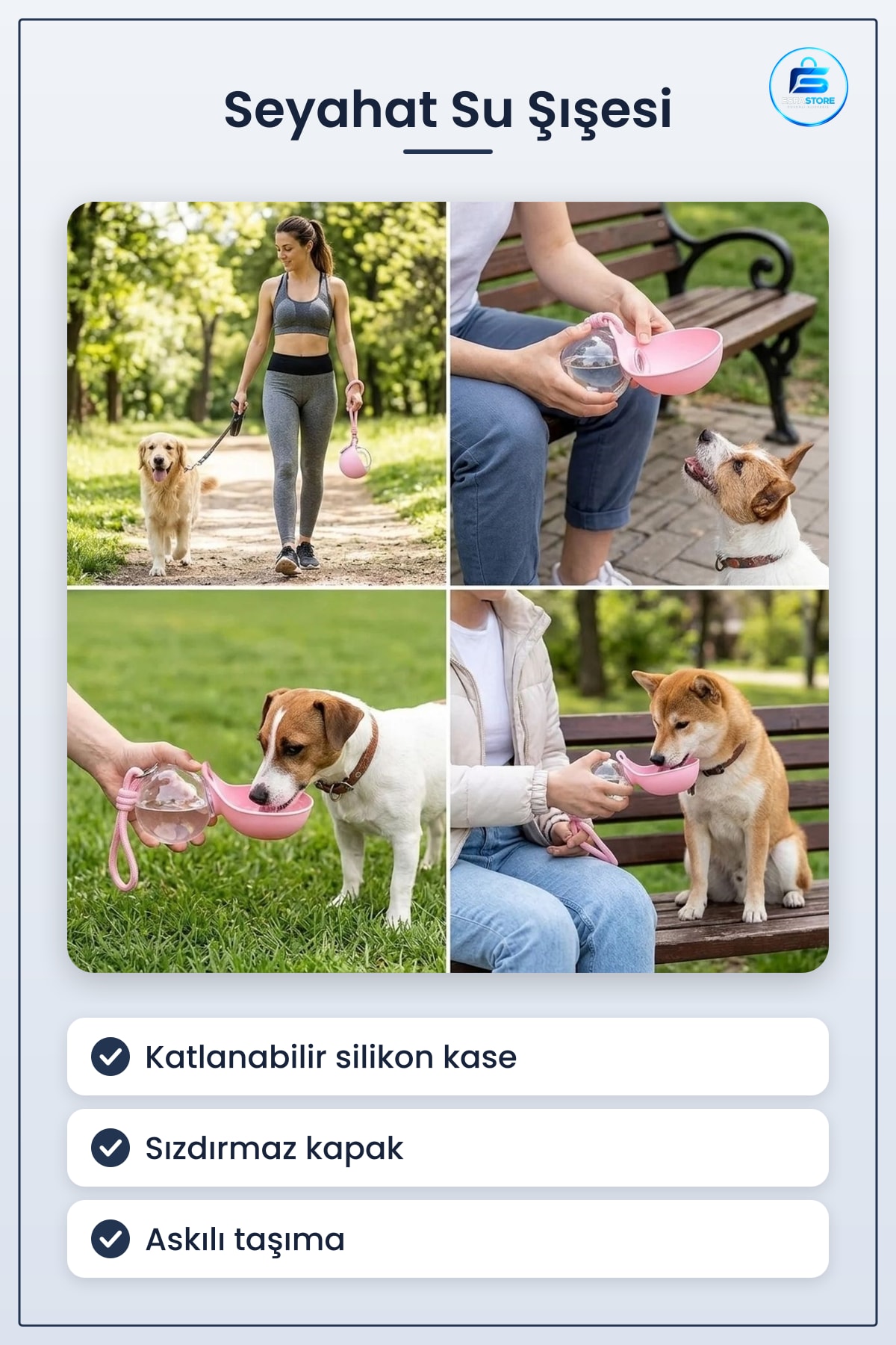 Kedi Köpek Su Şişesi Katlanabilir Kaseli 2si 1 Arada 285 ml Sızdırmaz Taşıma Askılı Seyahat Suluk