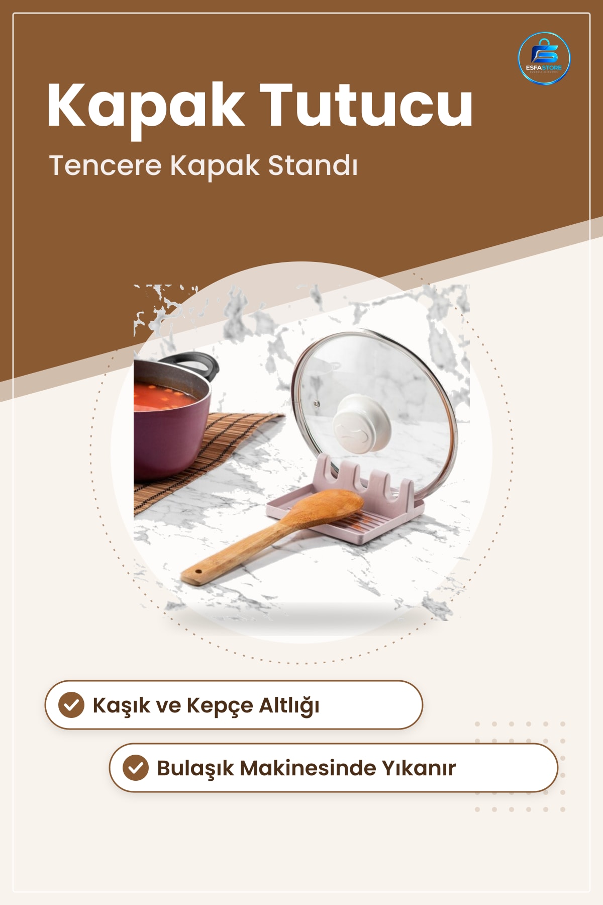 Tencere Kapak Standı Kaşıklıklı Kaşık Kepçe Altlığı Mutfak Düzenleyici Pratik Organizer