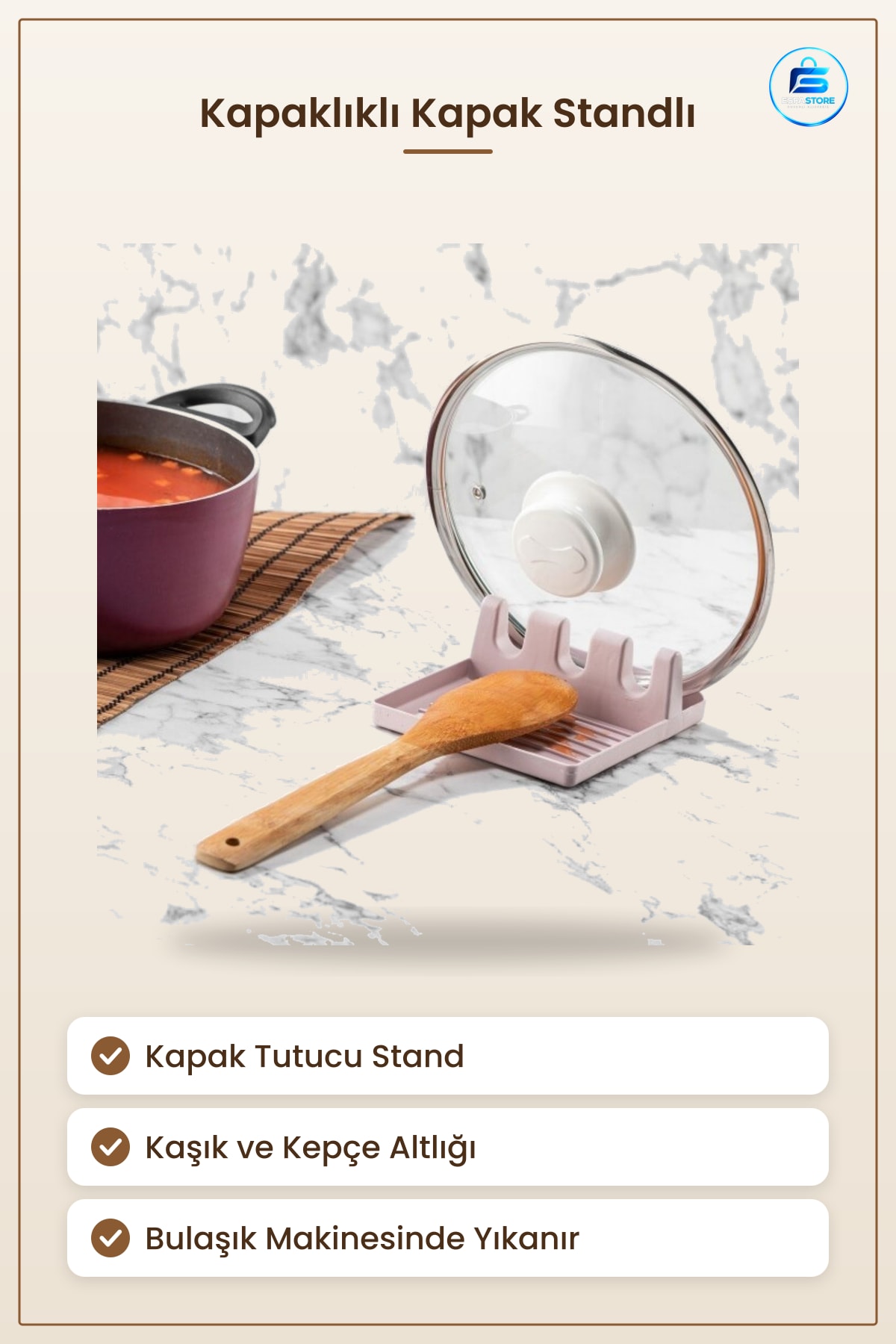 Tencere Kapak Standı Kaşıklıklı Kaşık Kepçe Altlığı Mutfak Düzenleyici Pratik Organizer