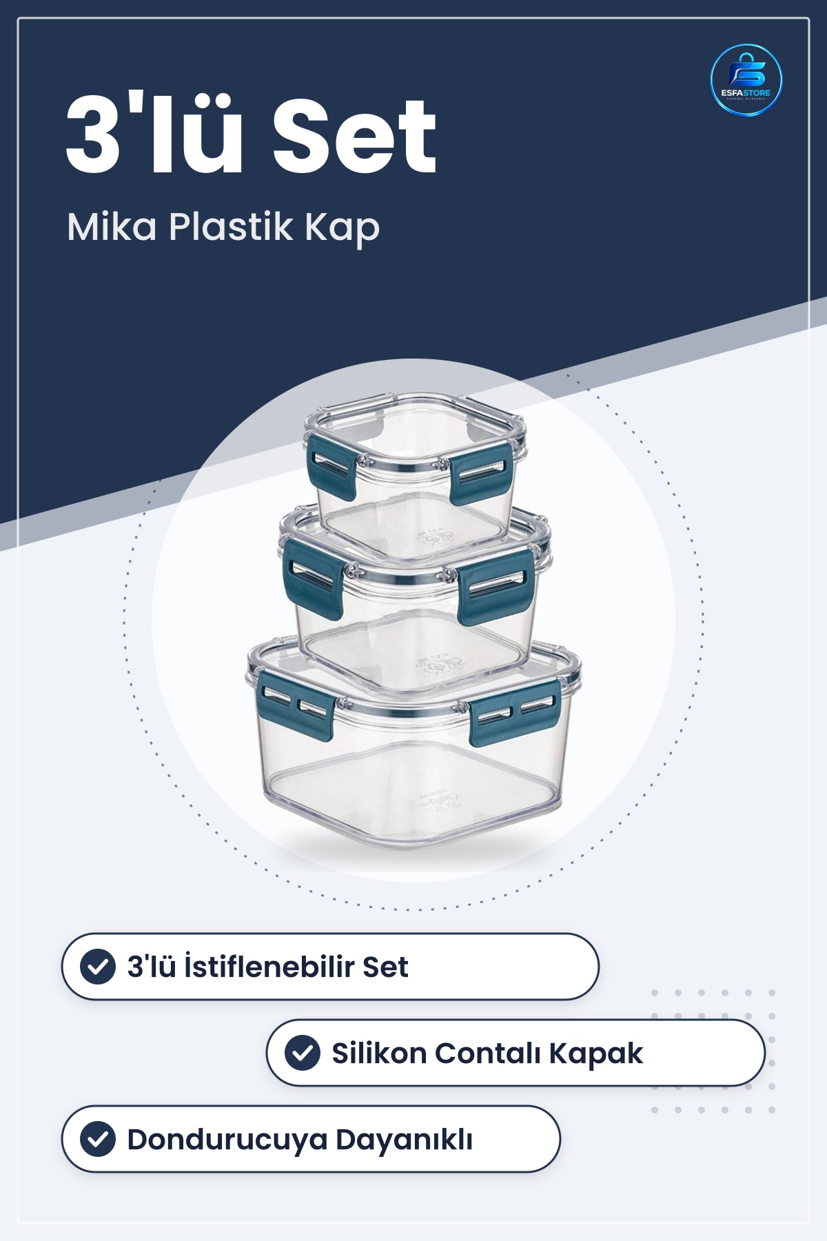 Silikon Contalı Sızıntız Kapaklı Saklama Kabı Seti İstiflenebilir Mika Plastik Dayanıklı