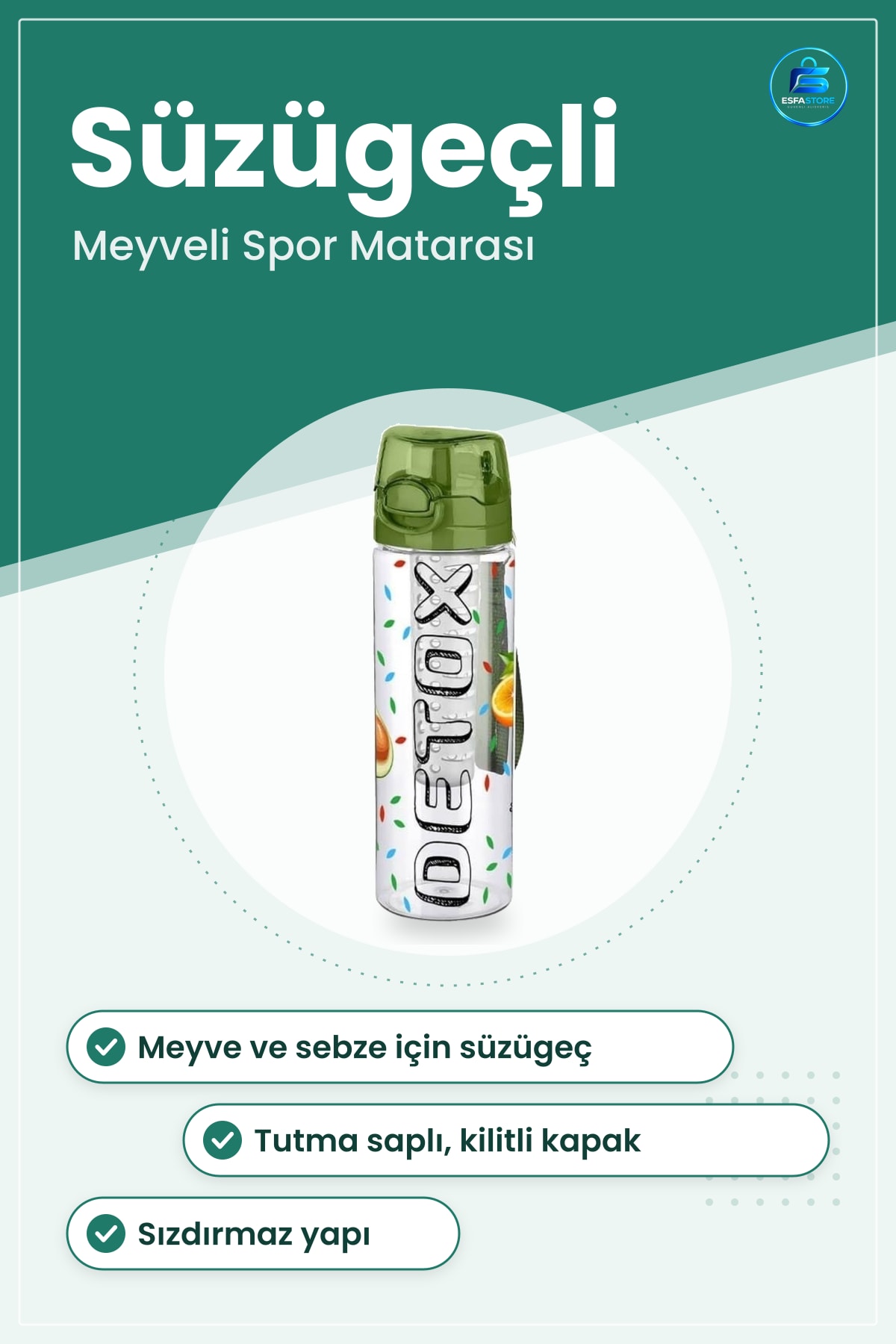 Matara Süzügeli Detoks Tutma Saplı Kilitli Taşınabilir Sporcu Diyet Pratik Sızdırmaz Dayanıklı