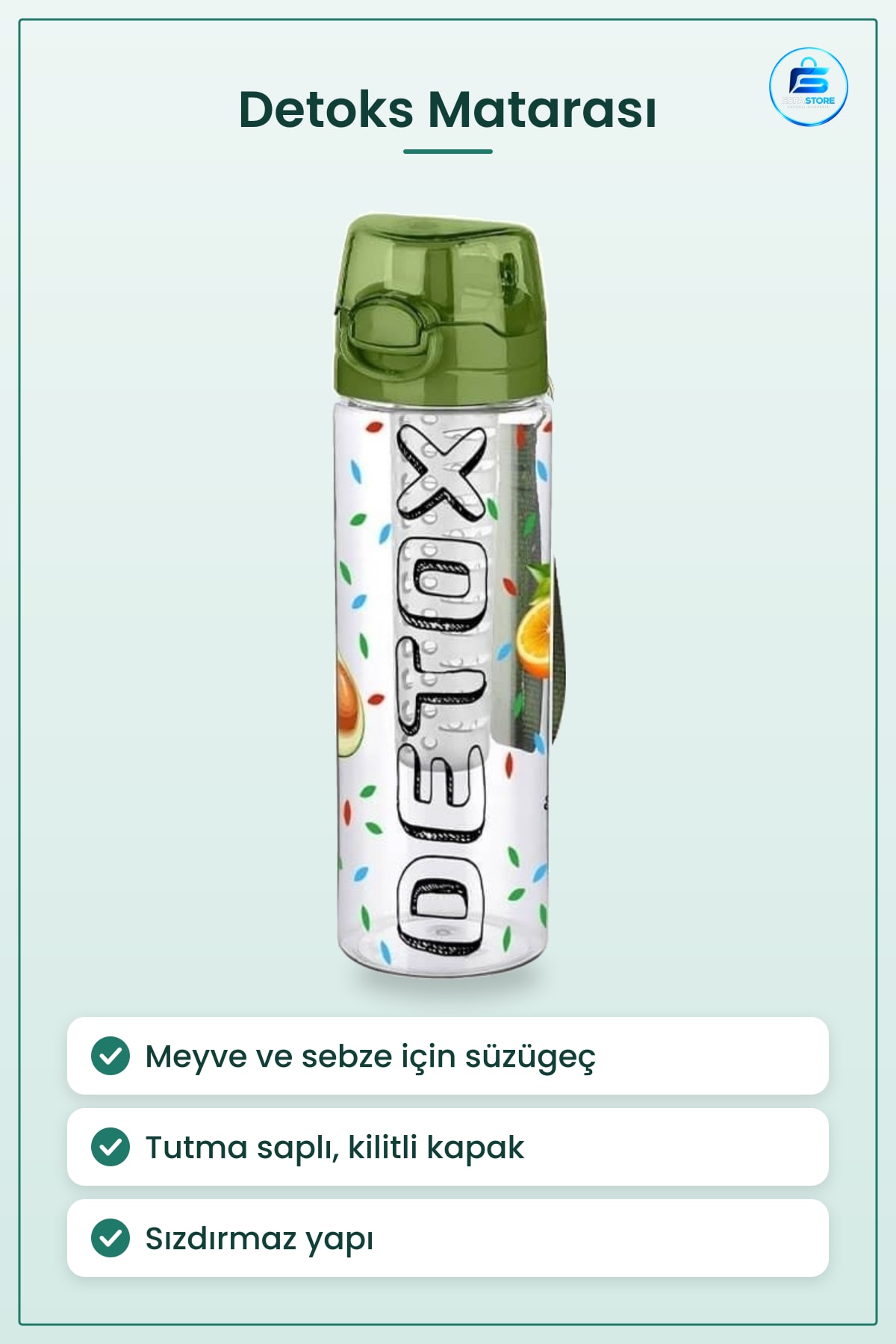Matara Süzügeli Detoks Tutma Saplı Kilitli Taşınabilir Sporcu Diyet Pratik Sızdırmaz Dayanıklı