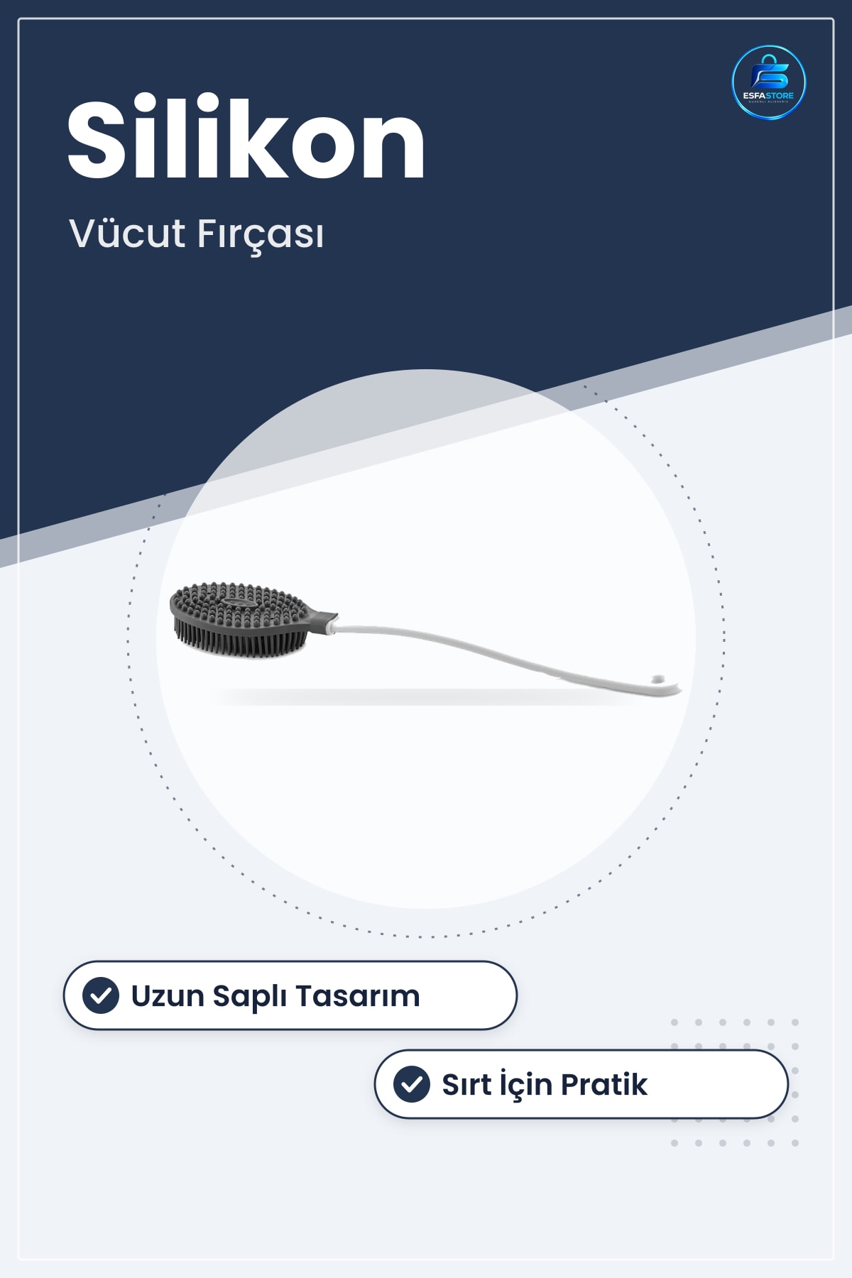 Silikon Masajlı Uzun Saplı Vücut Fırçası Banyo Sırt Kesesi Yumuşak Uçlu Dayanıklı Pratik