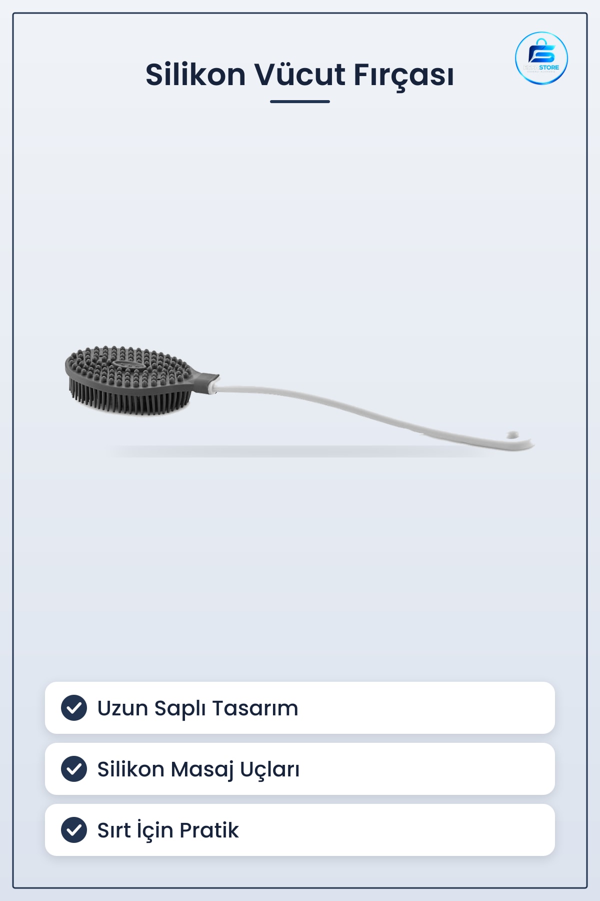 Silikon Masajlı Uzun Saplı Vücut Fırçası Banyo Sırt Kesesi Yumuşak Uçlu Dayanıklı Pratik