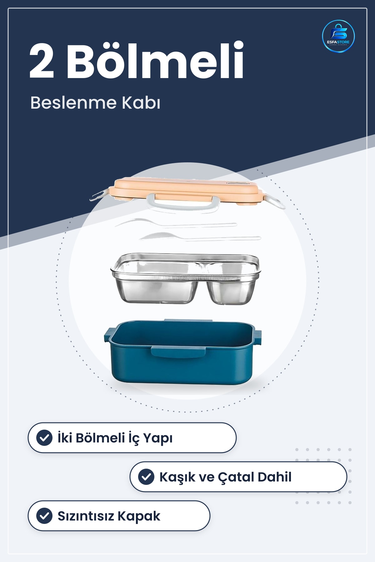Dayanıklı Paslanmaz Çelik Beslenme Kabı İki Bölmeli Sızıntısız Taşınabilir Yemek Piknik Kullanımı