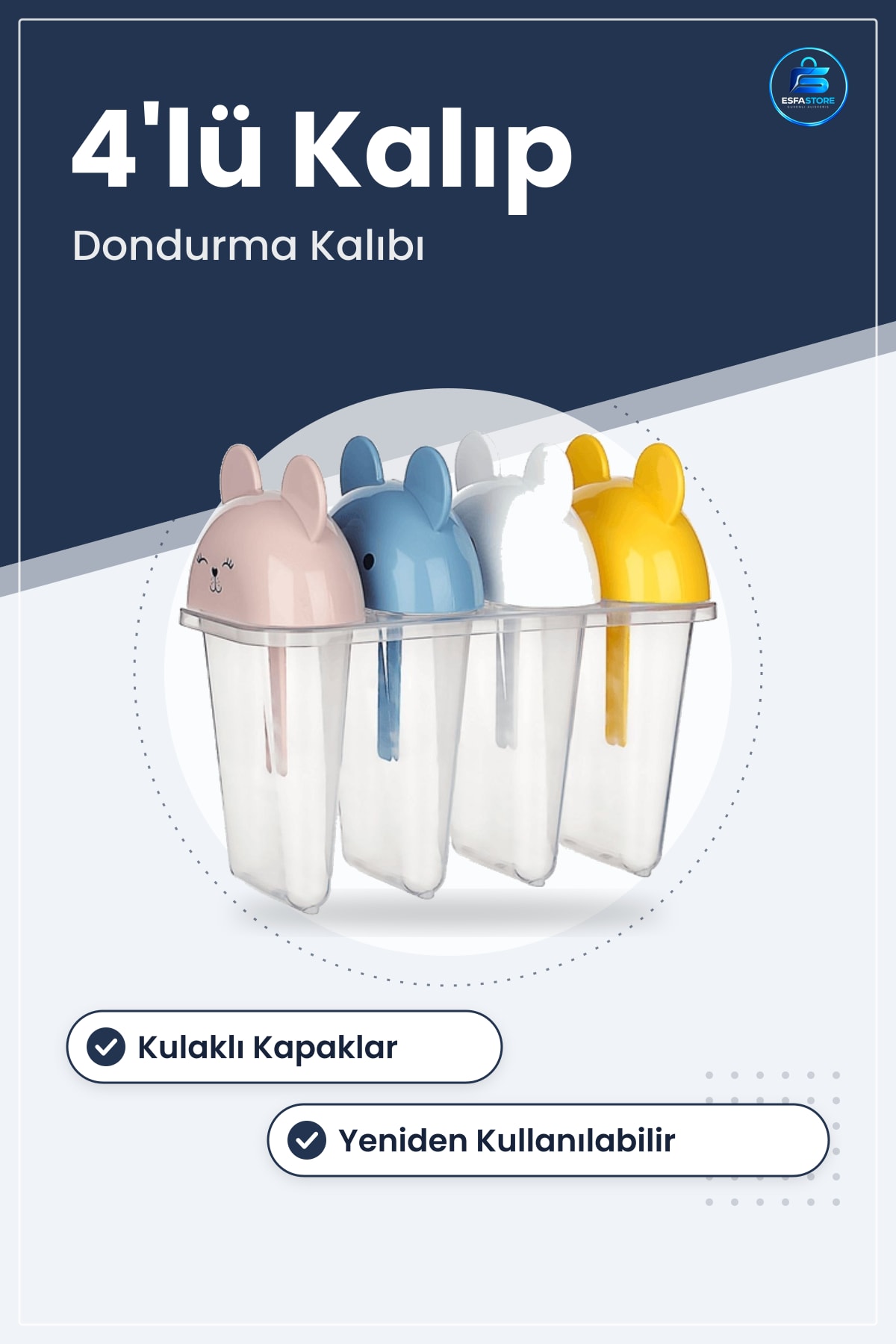 Çocuklar İçin Sevimli Meybuz ve Dondurma Kalıbı Kolay Çıkarma Kulaklı Yeniden Kullanılabilir