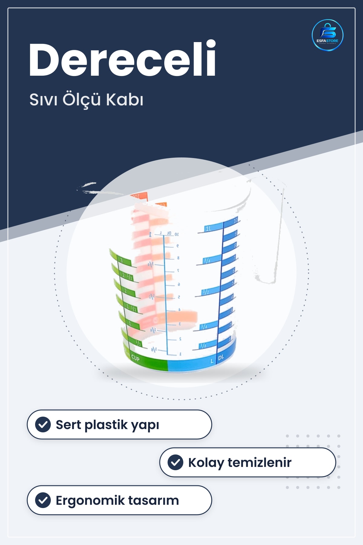 Sert Plastik Dereceli Sıvı Ölçü Kabı Mutfak Ölçüm Aracı Pratik Dayanıklı Kolay Temizlenir Tasarım