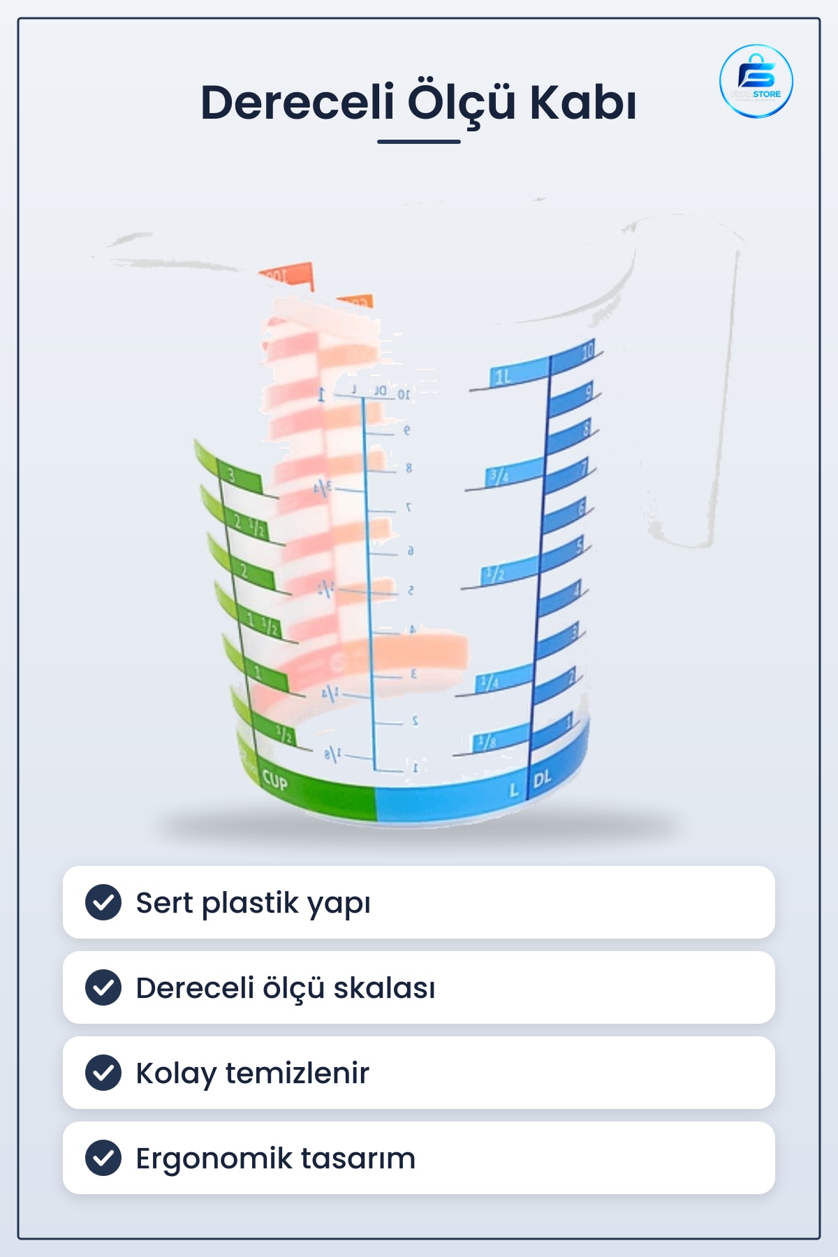 Sert Plastik Dereceli Sıvı Ölçü Kabı Mutfak Ölçüm Aracı Pratik Dayanıklı Kolay Temizlenir Tasarım
