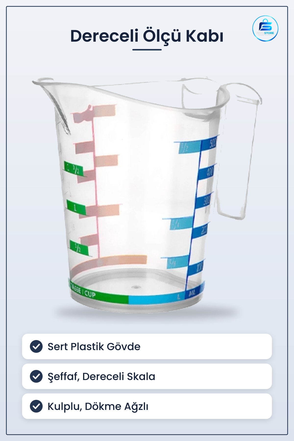 Dereceli Sert Plastik Mutfak Ölçü Kabı Sıvı Malzeme Ölçme Aparatı Kullanışlı Dayanıklı Gereç