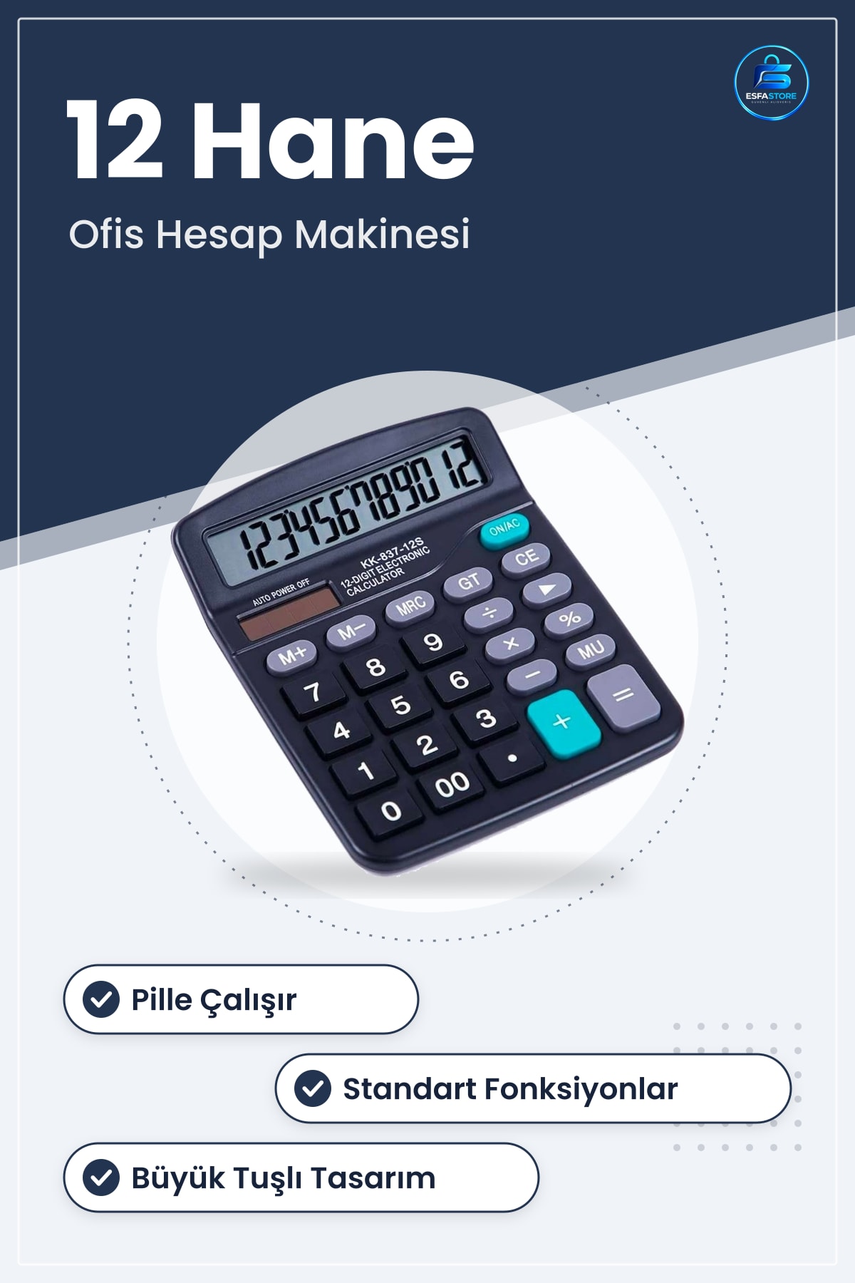 Standart Fonksiyonlu Geniş LCD Ekranlı Pille Çalışan Masaüstü Hesap Makinesi Ofis Kullanımı