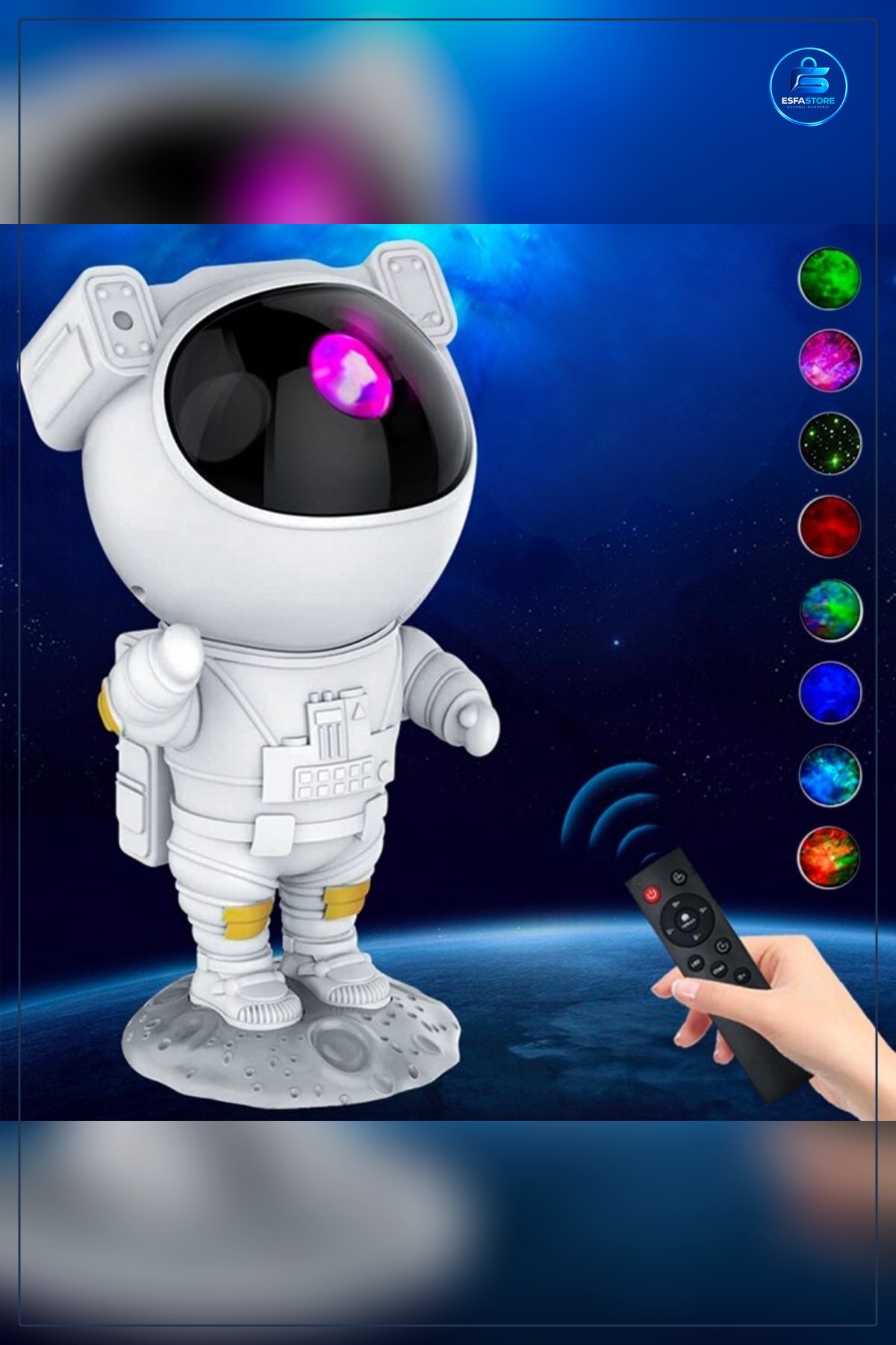 Astronot Tasarımlı Uzaktan Kumandalı Yıldızlı Gece Lambası Projektör Çocuk Odası Dekoru Hediyelik