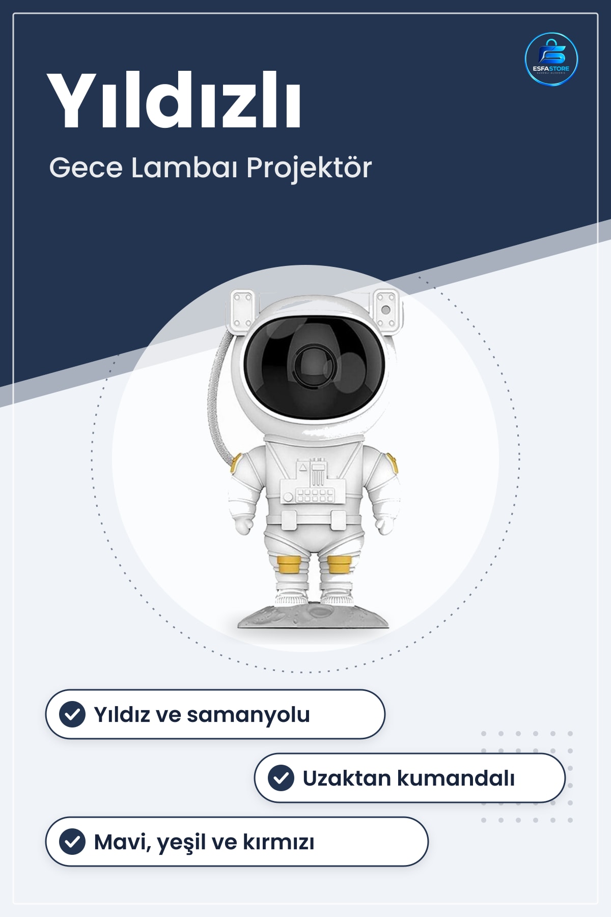 Astronot Tasarımlı Uzaktan Kumandalı Yıldızlı Gece Lambası Projektör Çocuk Odası Dekoru Hediyelik