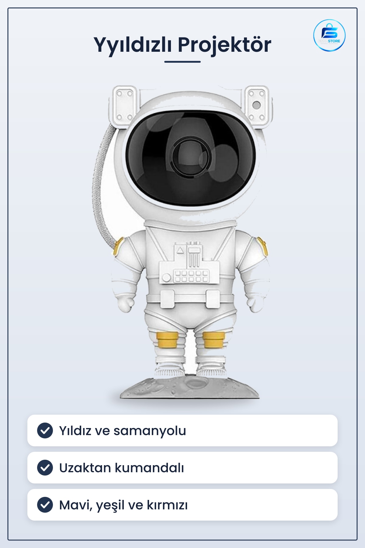 Astronot Tasarımlı Uzaktan Kumandalı Yıldızlı Gece Lambası Projektör Çocuk Odası Dekoru Hediyelik