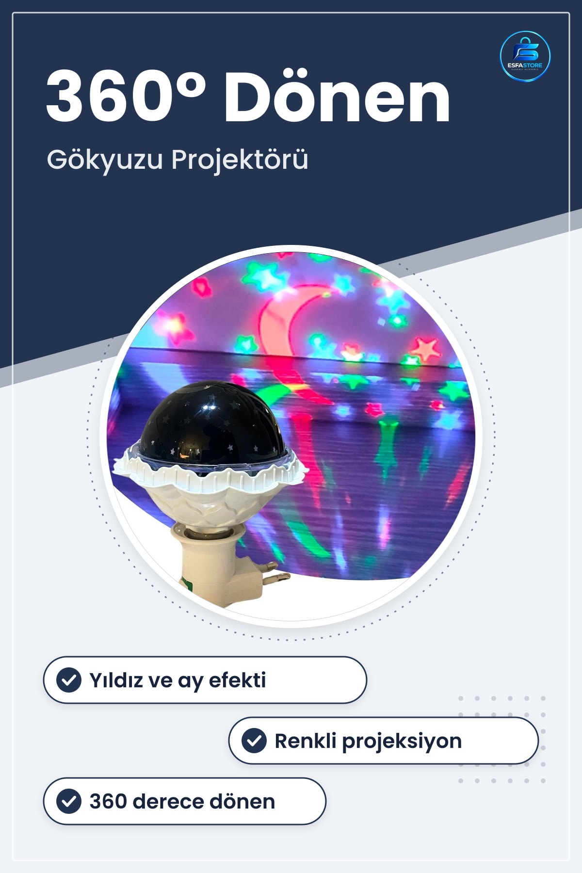 Yıldızlı Gökyüzü Modlu Dönen Efektli Projektör Gece Lambaşı Çocuk Odası Dekoru Pratik Hediyelik