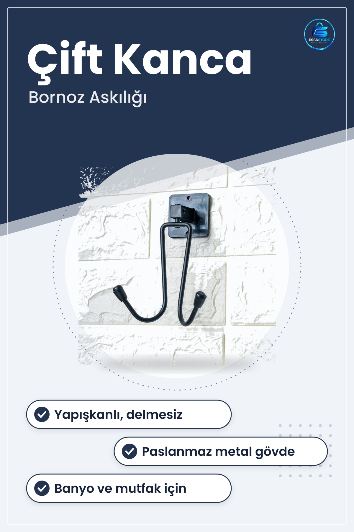 Kendiliğinden Yapışkanlı Paslanmaz Metal Bornoz ve Havlu Askılığı Banyo Mutfak Hijyenik Pratik
