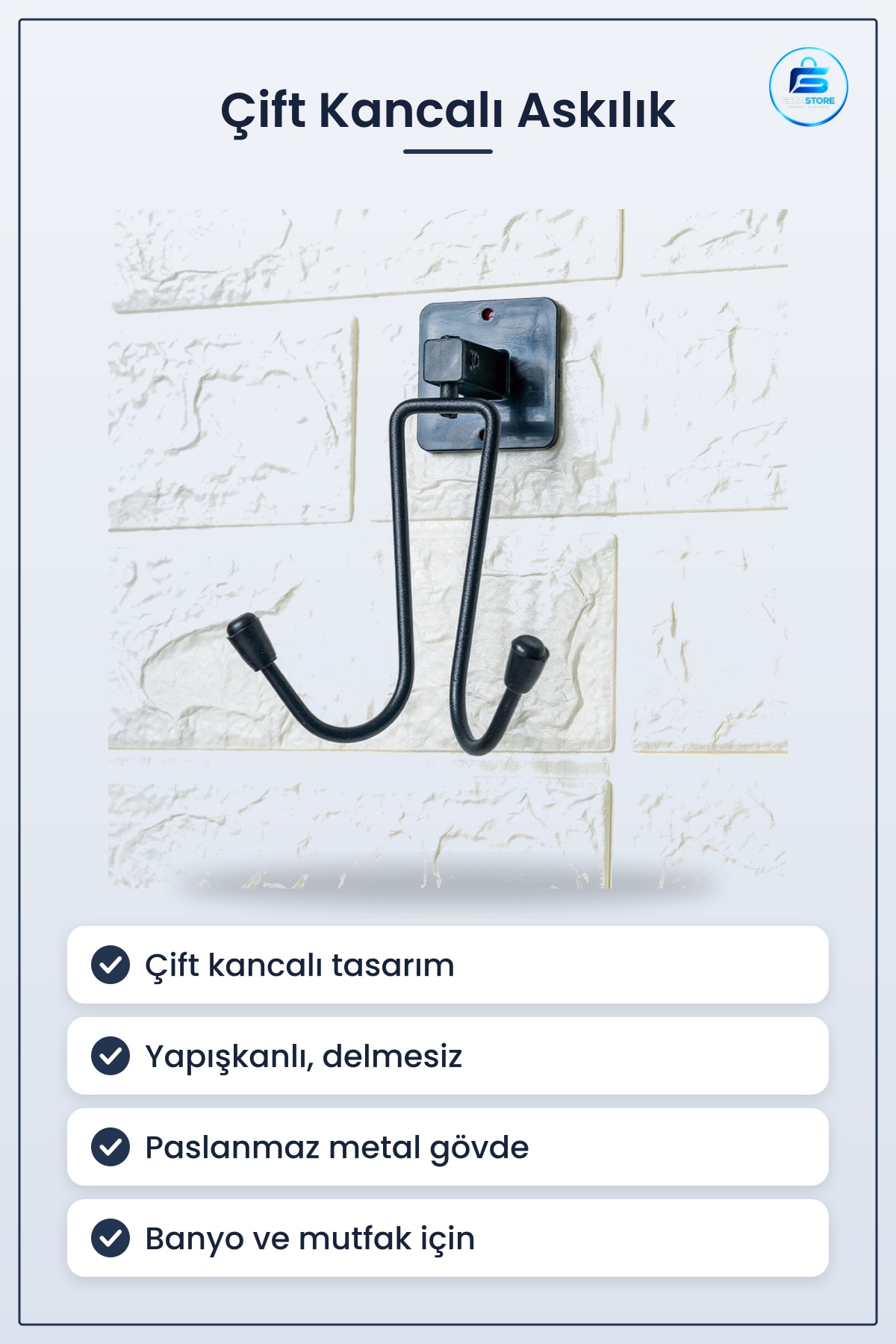 Kendiliğinden Yapışkanlı Paslanmaz Metal Bornoz ve Havlu Askılığı Banyo Mutfak Hijyenik Pratik