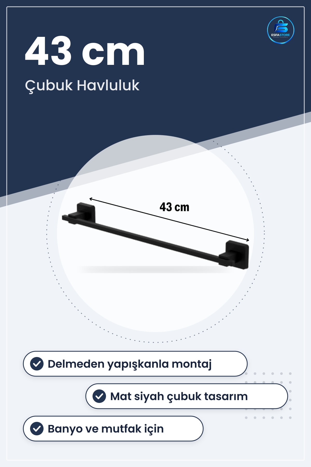 Kendiliğinden Yapışkanlı Çubuk Havluluk Delmesiz Banyo Mutfak Duvar Askısı Modern Tasarım Pratik