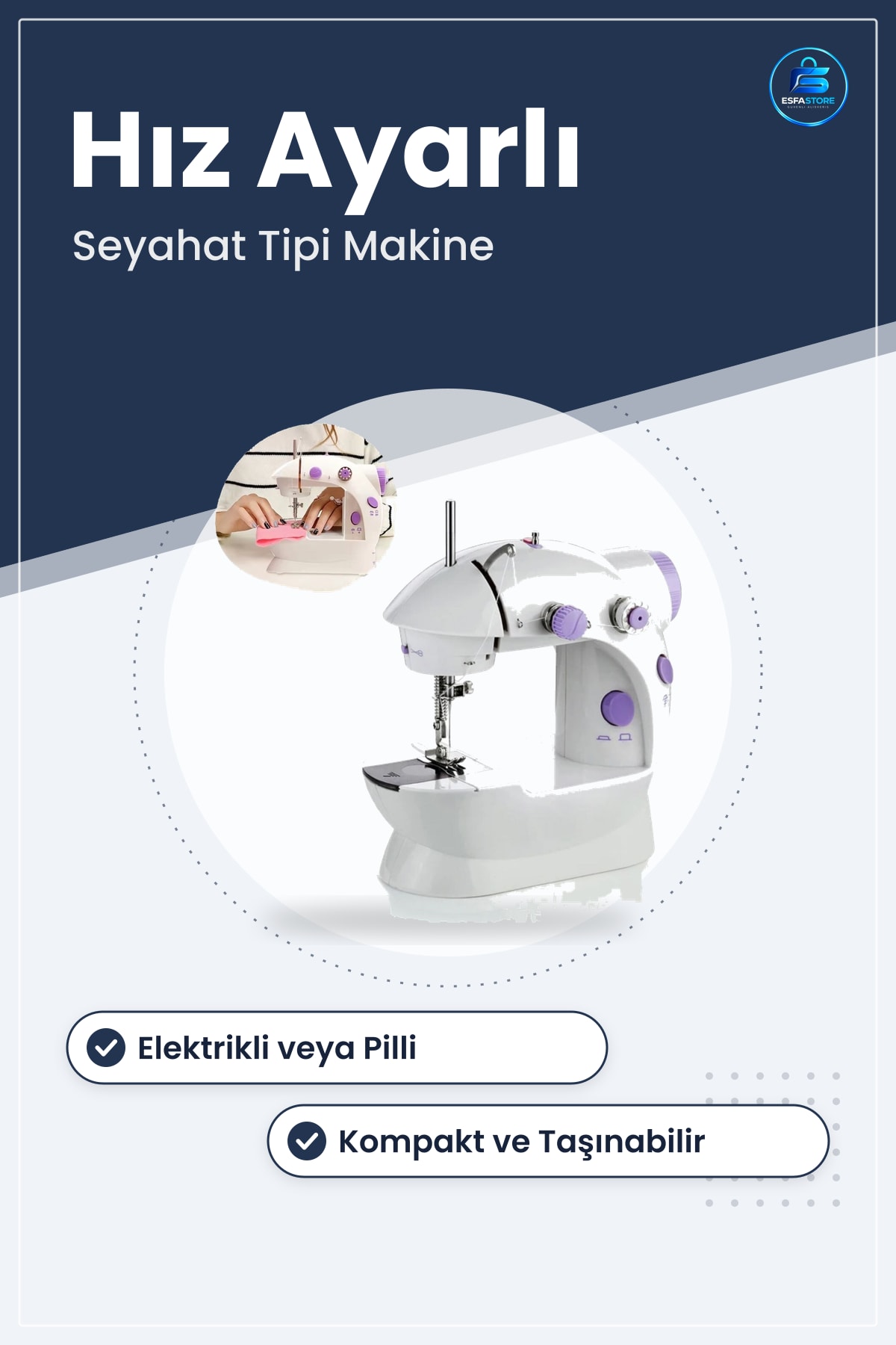 Taşınabilir Elektrikli Pilli Seyahat Tipi Dikiş Makinesi Hız Ayarlı Kademeli Pratik Kullanışlı