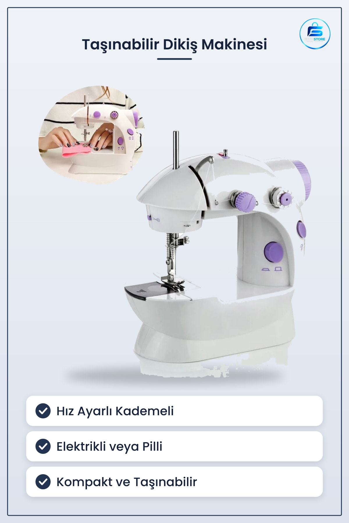 Taşınabilir Elektrikli Pilli Seyahat Tipi Dikiş Makinesi Hız Ayarlı Kademeli Pratik Kullanışlı