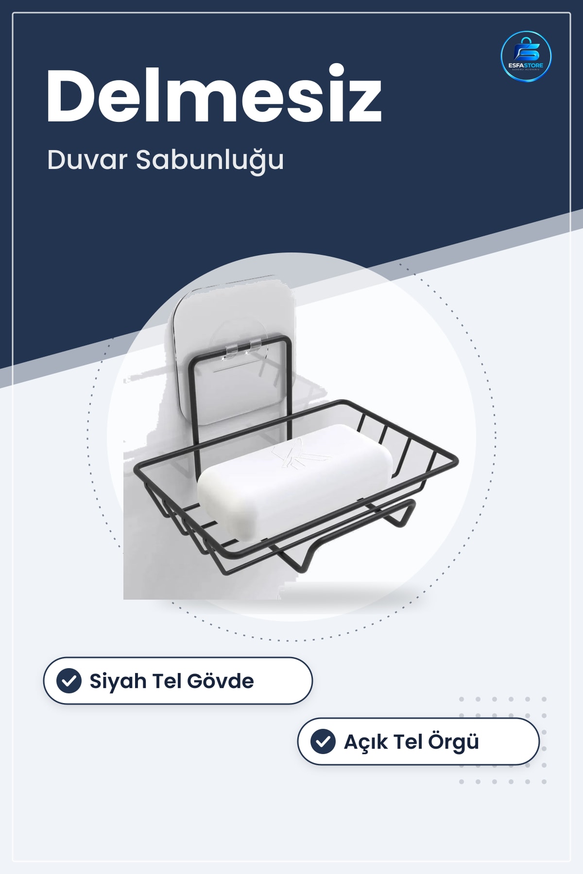 Sabunluk Kendiliğinden Yapışkanlı Dekoratif Duvar Montajlı Tel Banyo Aksesuarı Paslanmaz Tasarım