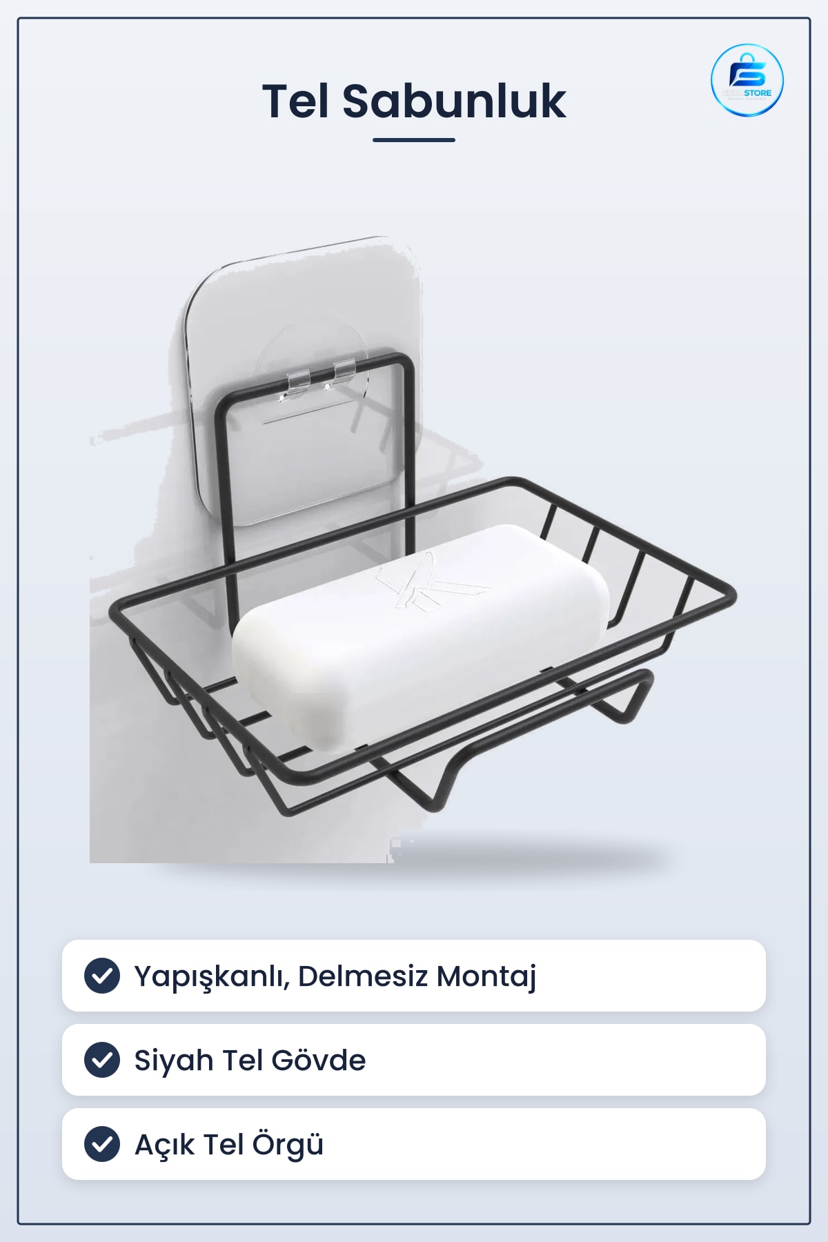 Sabunluk Kendiliğinden Yapışkanlı Dekoratif Duvar Montajlı Tel Banyo Aksesuarı Paslanmaz Tasarım