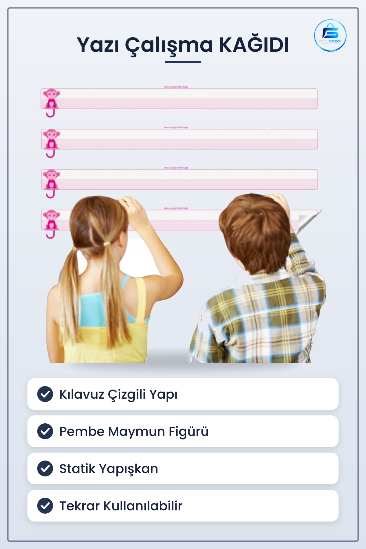 Kılavuz Çizgili Statik Yazı Kağıdı Duvarda İz Bırakmaz Yeni Müfredata Uygun Eğitim Materyali Okul