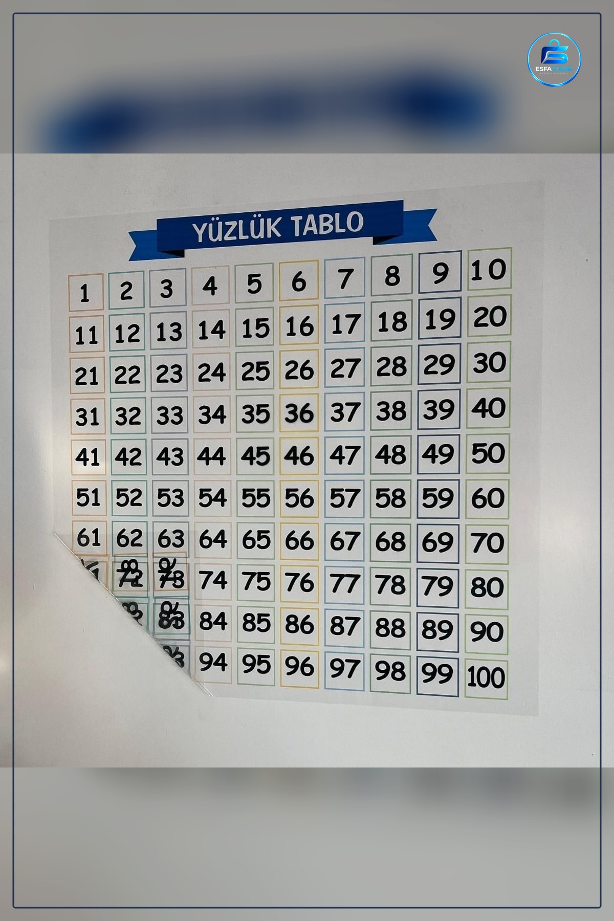 Matematik Öğreten Yüzlük Tablo Statik Kağıt Duvarda İz Bırakmaz Eğitim Materyali Okul Ofis Pratik