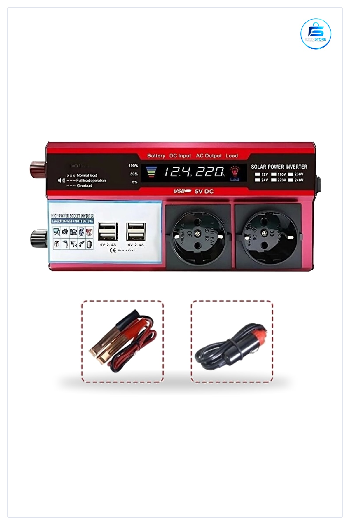Modifiye Sinüs İnverter Araç ve Güneş Enerjisi Uyumlu Çift USB Priz Çakmaklık Dönüştürücü